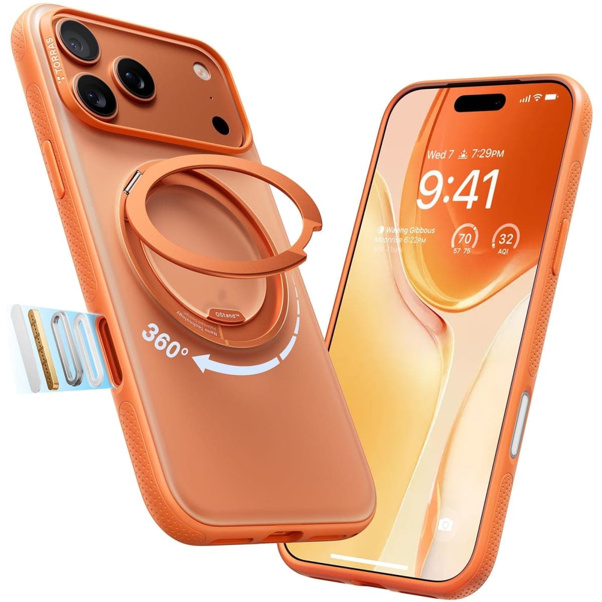 TORRAS 360 Magnetic Stand for iPhone 17 Pro Max Case, [Fit for MagSafe] [Military-Grade Protection] Translucent Slim Case for iPhone 17 Pro Max 6.9" 2025, Comic Orange, Ostand O3 Fitness Series — image 1