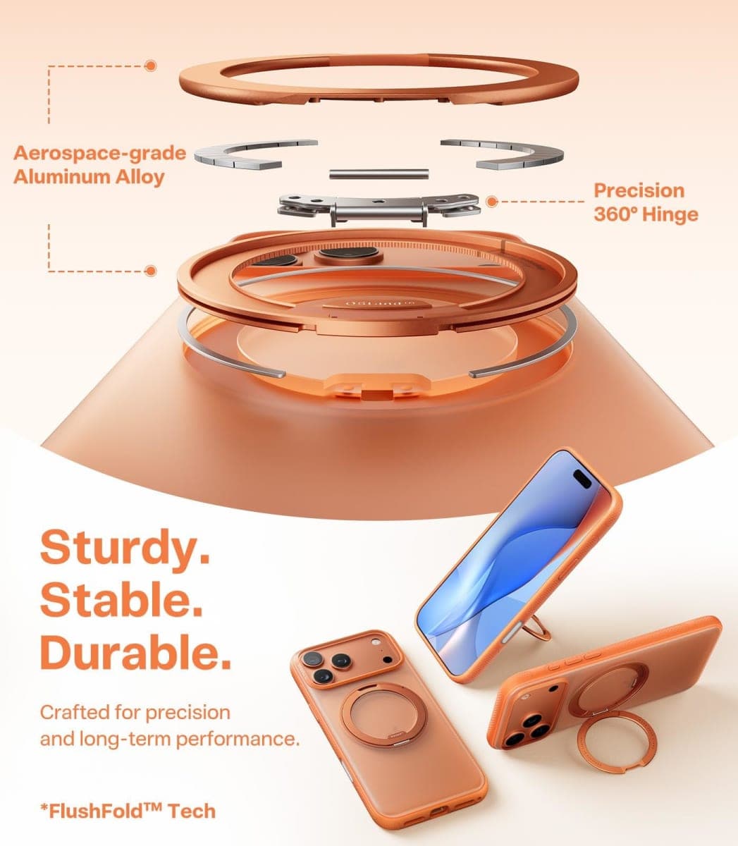 TORRAS 360 Magnetic Stand for iPhone 17 Pro Max Case, [Fit for MagSafe] [Military-Grade Protection] Translucent Slim Case for iPhone 17 Pro Max 6.9" 2025, Comic Orange, Ostand O3 Fitness Series thumbnail 4