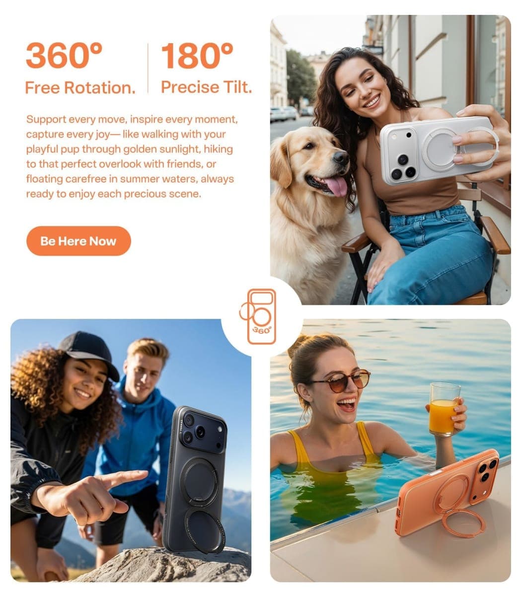 TORRAS 360 Magnetic Stand for iPhone 17 Pro Max Case, [Fit for MagSafe] [Military-Grade Protection] Translucent Slim Case for iPhone 17 Pro Max 6.9" 2025, Comic Orange, Ostand O3 Fitness Series thumbnail 5