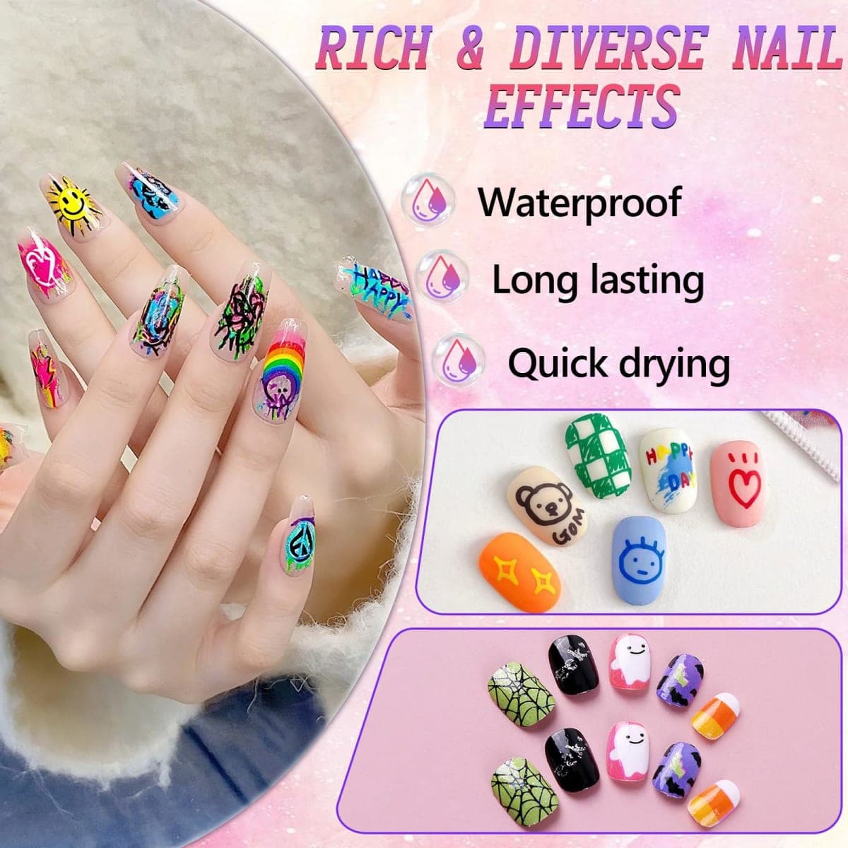 DZCKTFYGRT 12 Colors Nail Art Pens Set, 3D Quick-Dry 0.5MM Nail Polish Pens, 2025 DIY Nail Art Marker Graffiti Dotting Pen for Nails Art Design Manicure Nail DIY Decoration thumbnail 4