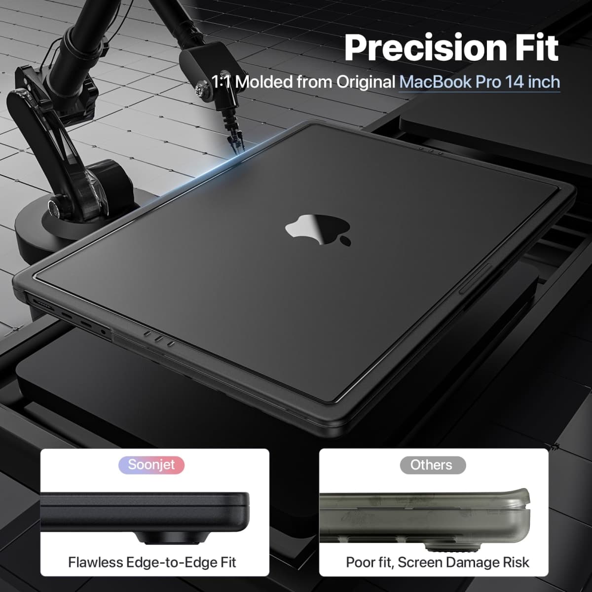 Soonjet CrackGuard for MacBook Pro 14 inch Case M5 M4 M3 M2 M1 Pro/Max 2026 2025-2021 [Anti-Crack Upgrade] [100% Match Official Color] Cover Protective Hard Shell Case Laptop - Space Black Clear thumbnail 4