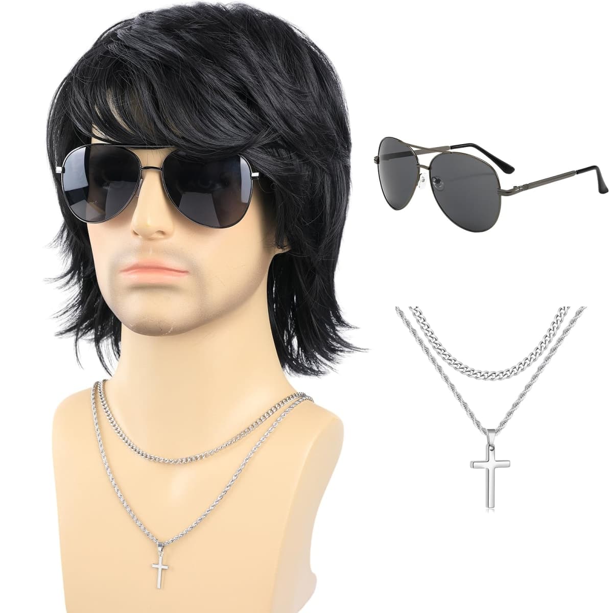 PUREHAIR Short Black Wigs for Men - 70s 80s Natural Fluffy Heat Resistant Synthetic Hair Wig for Cosplay, Daily Use, Themed Party and Halloween (Black) — image 1