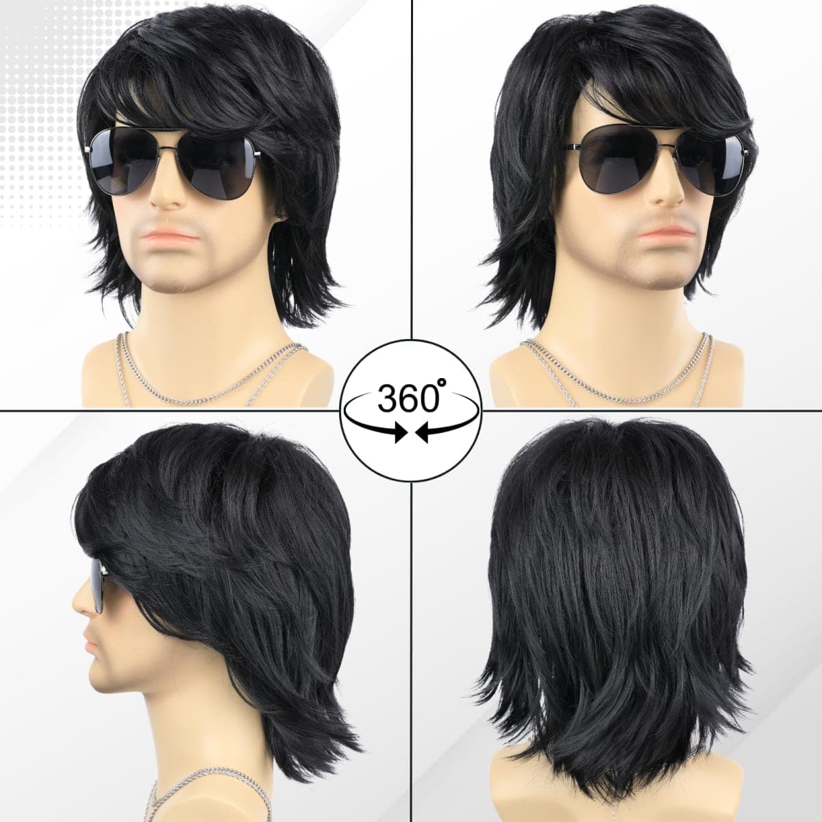 PUREHAIR Short Black Wigs for Men - 70s 80s Natural Fluffy Heat Resistant Synthetic Hair Wig for Cosplay, Daily Use, Themed Party and Halloween (Black) thumbnail 4