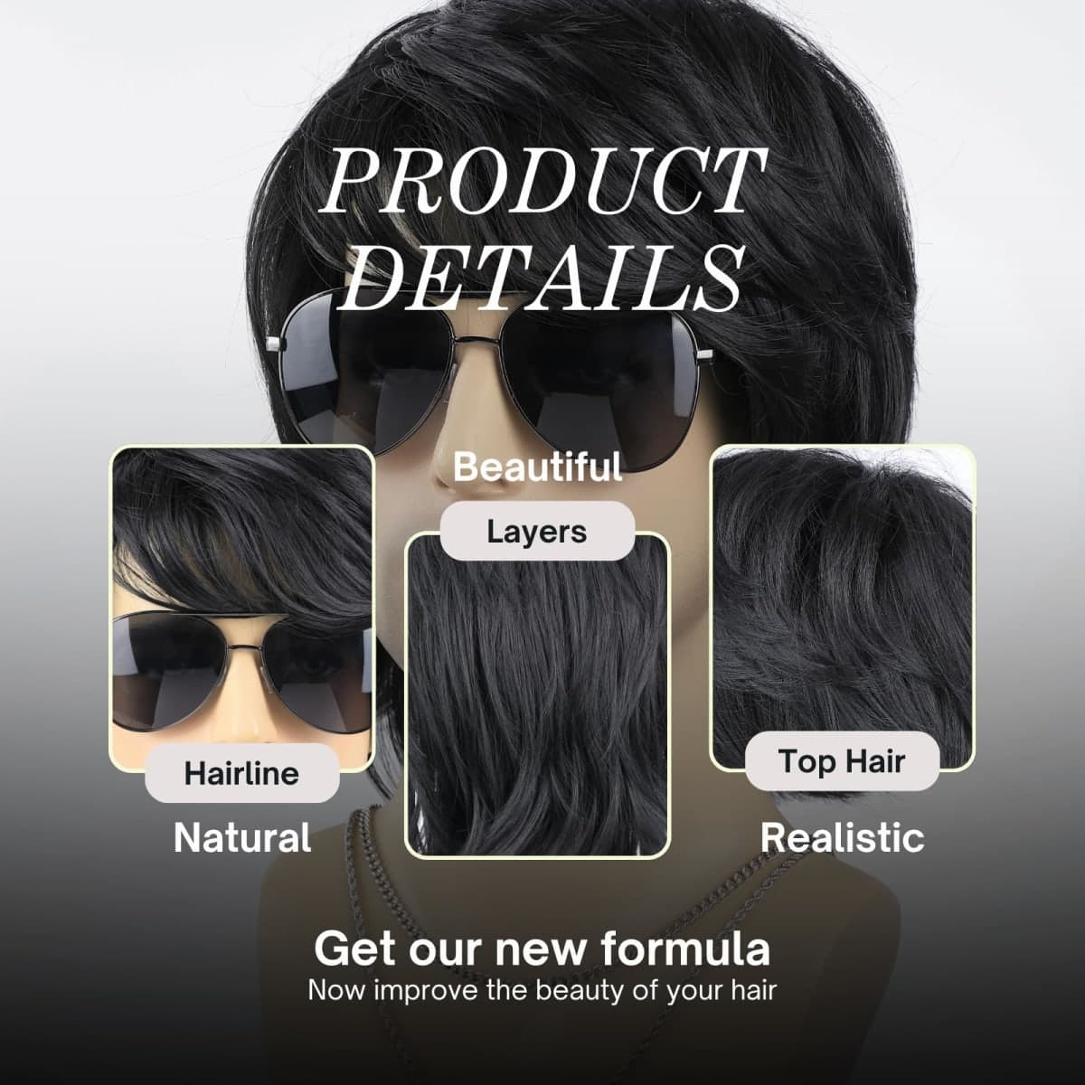 PUREHAIR Short Black Wigs for Men - 70s 80s Natural Fluffy Heat Resistant Synthetic Hair Wig for Cosplay, Daily Use, Themed Party and Halloween (Black) thumbnail 5
