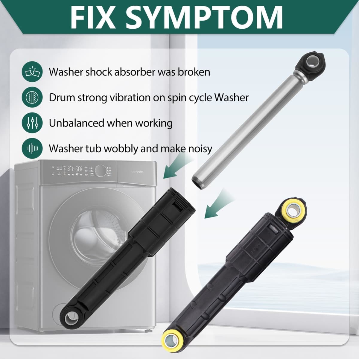 Washer Shock Absorbers 4PC Fit for samsung WF42H5000AW WF42H5200AP WF42H5200AW WF42H5200AF WF45N5300AW WF350ANP WF330ANW WF350ANW WF45M5500AW WF42H5600AW WF45K6500AV WF45K6500AW WF50K7500AV thumbnail 5