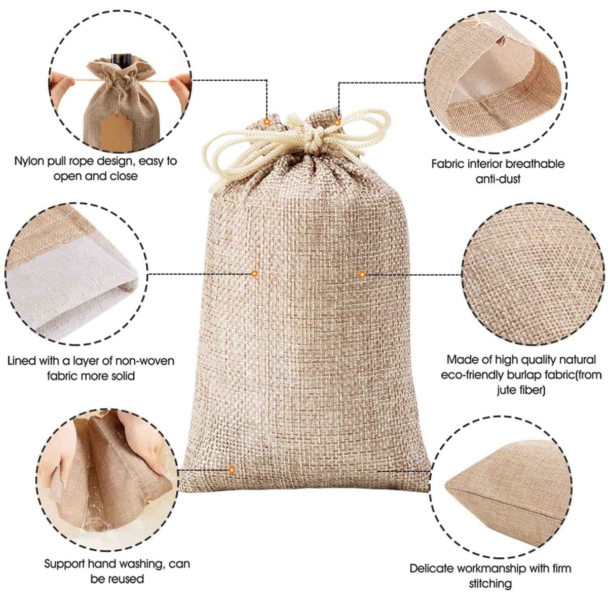 Homum 25Pcs Premium Burlap Gift Bags with Drawstring and 25Pcs Gift Tags & String, 4x6 Inch Reusable Gift Burlap Linen Sacks Bag for Wedding Favors Party Jewelry Pouches, Christmas, Coffee, DIY Craft thumbnail 3