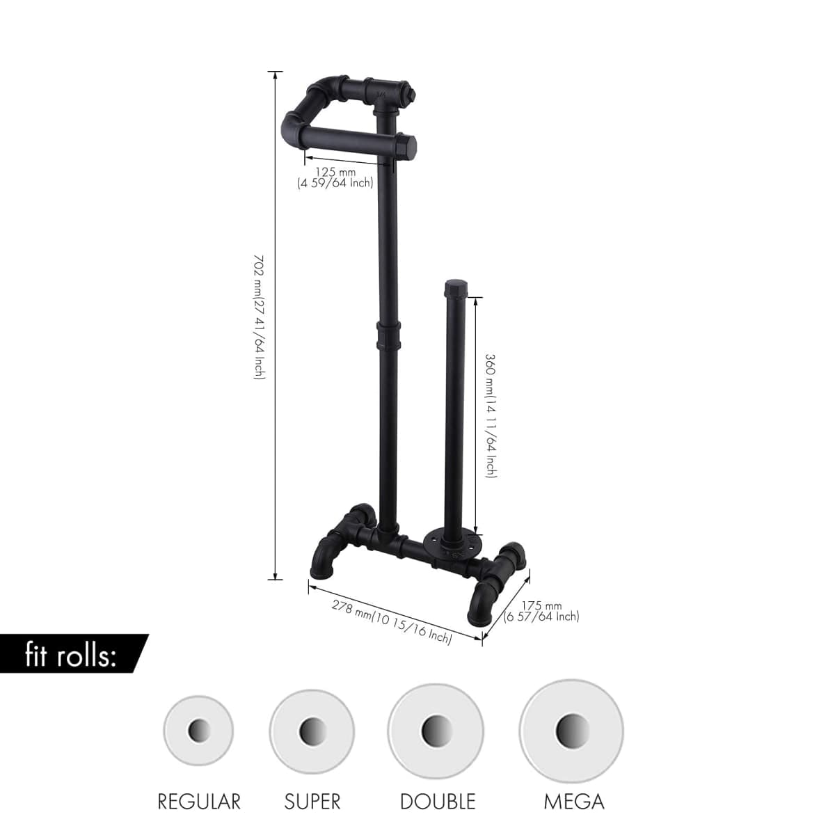 KES Toilet Paper Holder Stand with Reserve Industrial Pipe Toilet Paper Holder Bathroom Toilet Paper Storage Black, BPH503A-BK thumbnail 3