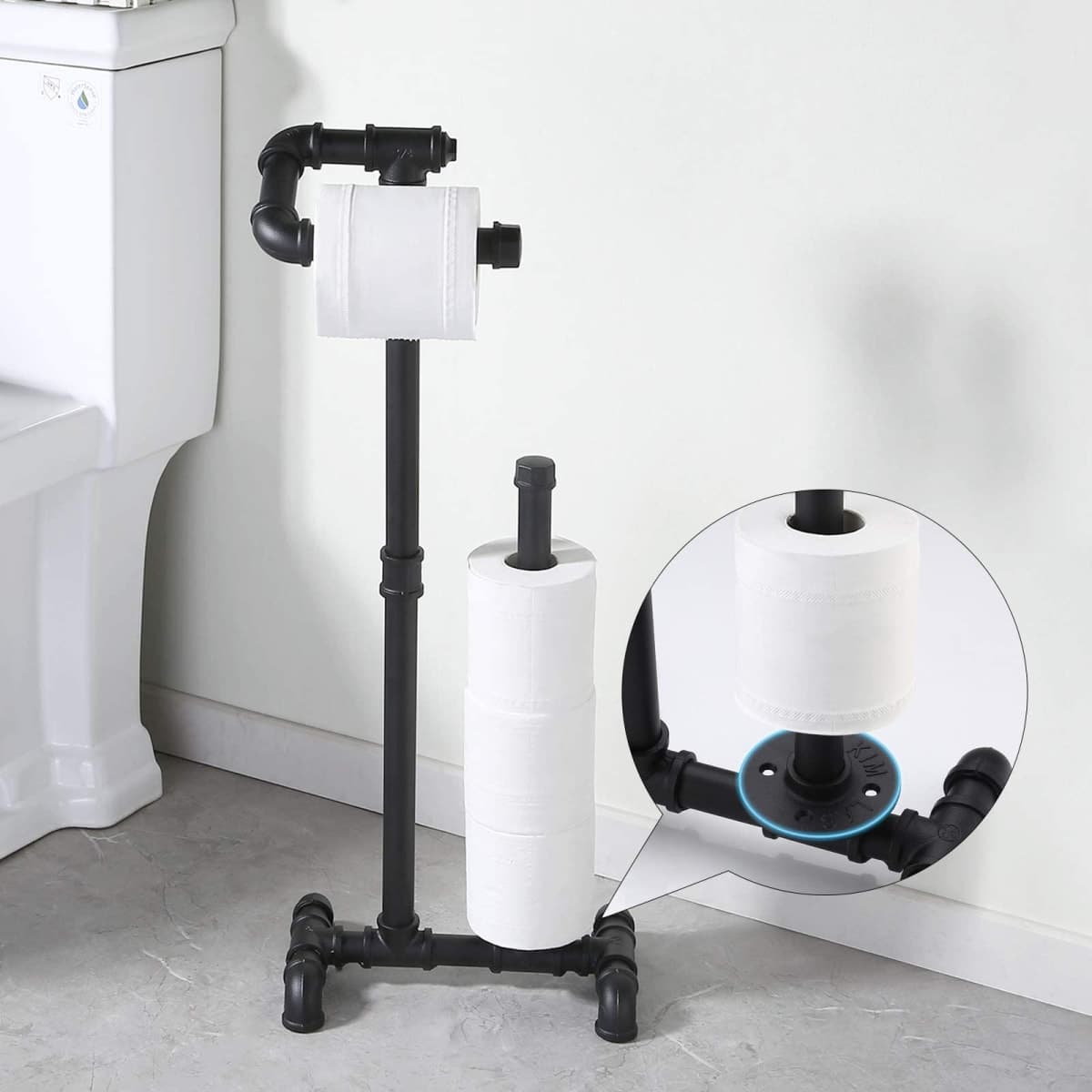 KES Toilet Paper Holder Stand with Reserve Industrial Pipe Toilet Paper Holder Bathroom Toilet Paper Storage Black, BPH503A-BK thumbnail 4