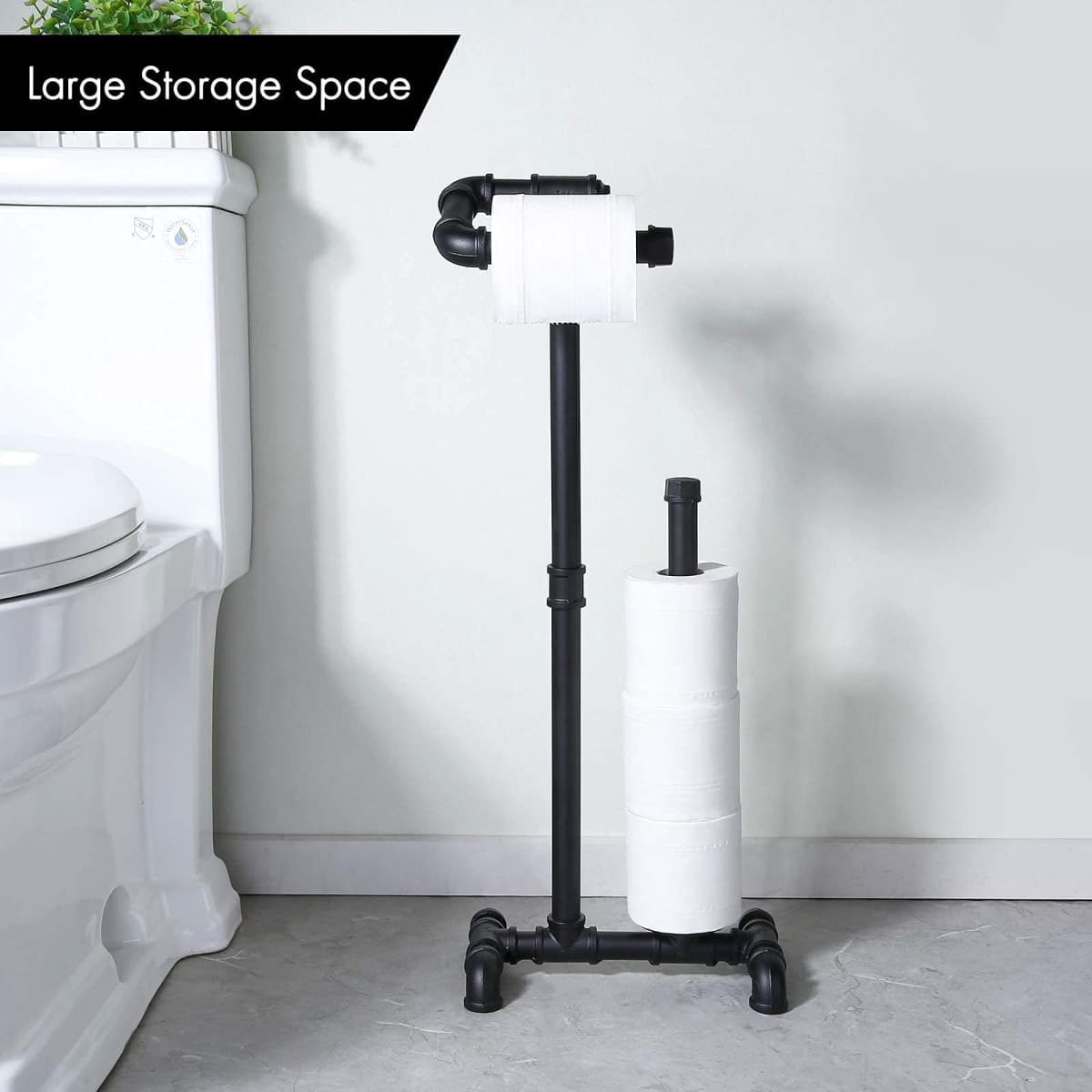 KES Toilet Paper Holder Stand with Reserve Industrial Pipe Toilet Paper Holder Bathroom Toilet Paper Storage Black, BPH503A-BK thumbnail 5