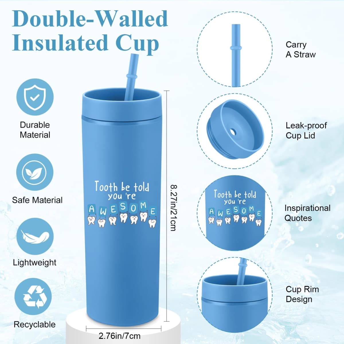 Dansydaisy 3 Pcs Dental Hygienist Gifts for Women Men Dental Assistant Gifts Inspirational Dentist Tote 16 oz Dentist Tumbler Teeth Stress Toy for Office Coworker Staff Employees Team(Blue) thumbnail 3