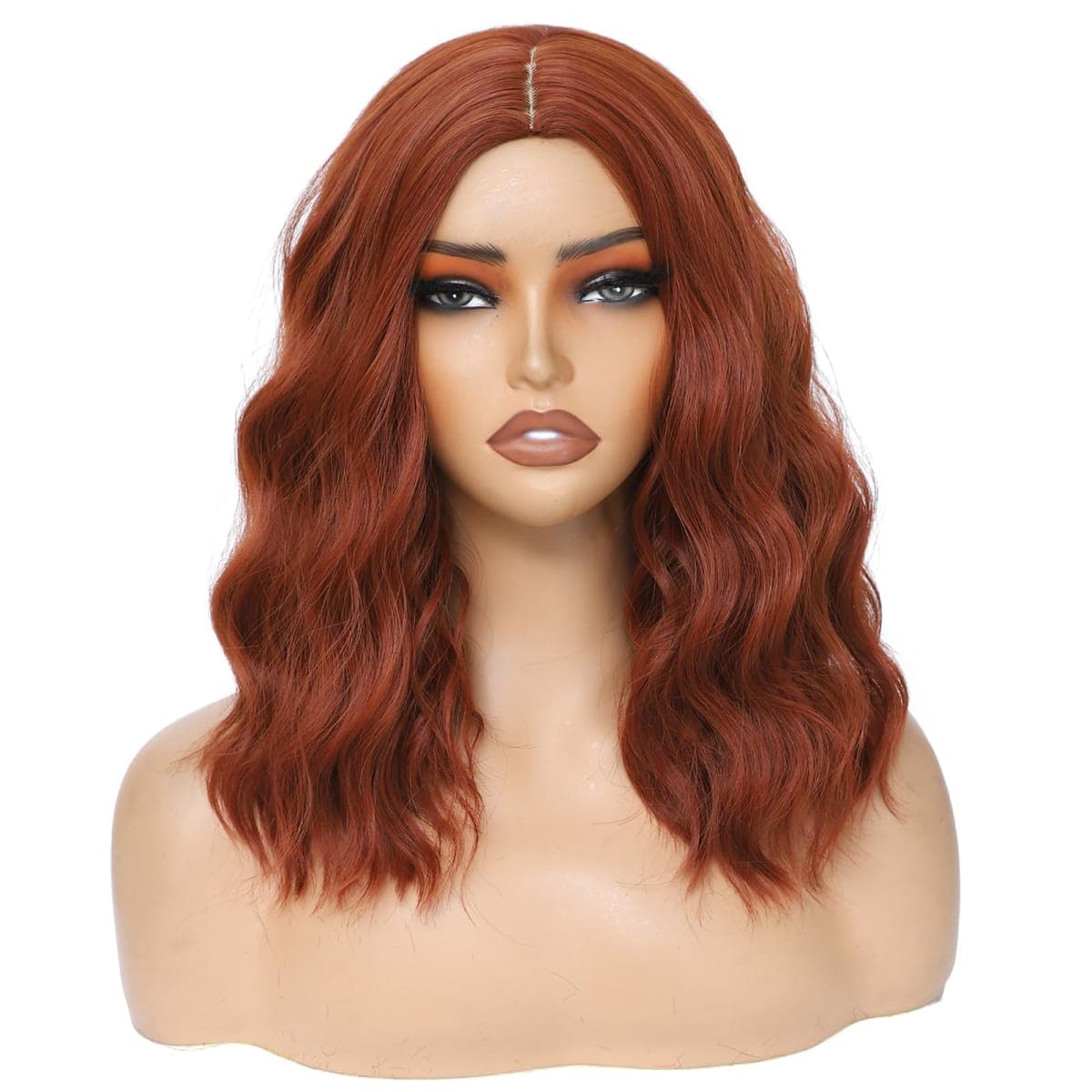 BEAUTIFA Auburn Wig for Women, Wavy Curly Auburn Bob Wigs Middle Part 14 Inch Shoulder Length Heat Resistant Synthetic Colorful Wig thumbnail 2