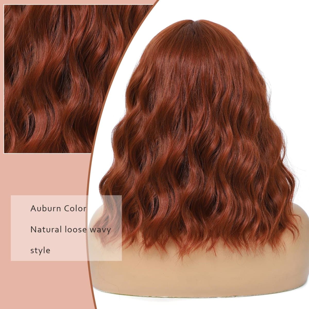 BEAUTIFA Auburn Wig for Women, Wavy Curly Auburn Bob Wigs Middle Part 14 Inch Shoulder Length Heat Resistant Synthetic Colorful Wig thumbnail 4