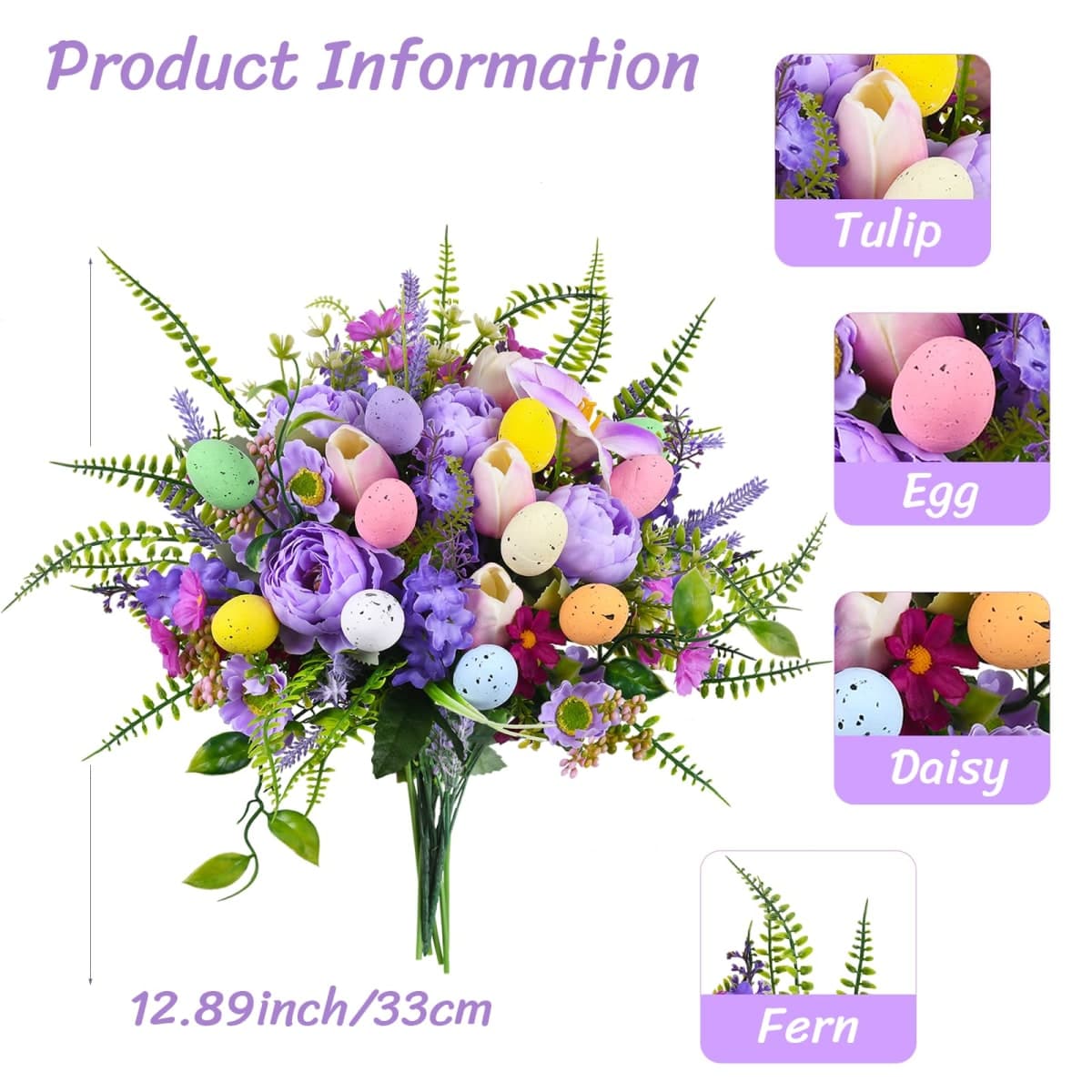 GYWJJ Spring Artificial Flowers Bouquet Easter Purple Fake Flower Silk Floral Arrangement for Home Kitchen Table Wedding Party Decorations thumbnail 2