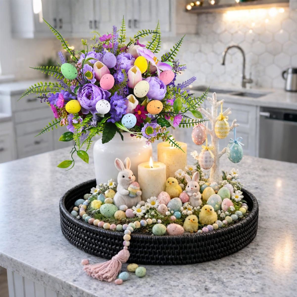 GYWJJ Spring Artificial Flowers Bouquet Easter Purple Fake Flower Silk Floral Arrangement for Home Kitchen Table Wedding Party Decorations thumbnail 3
