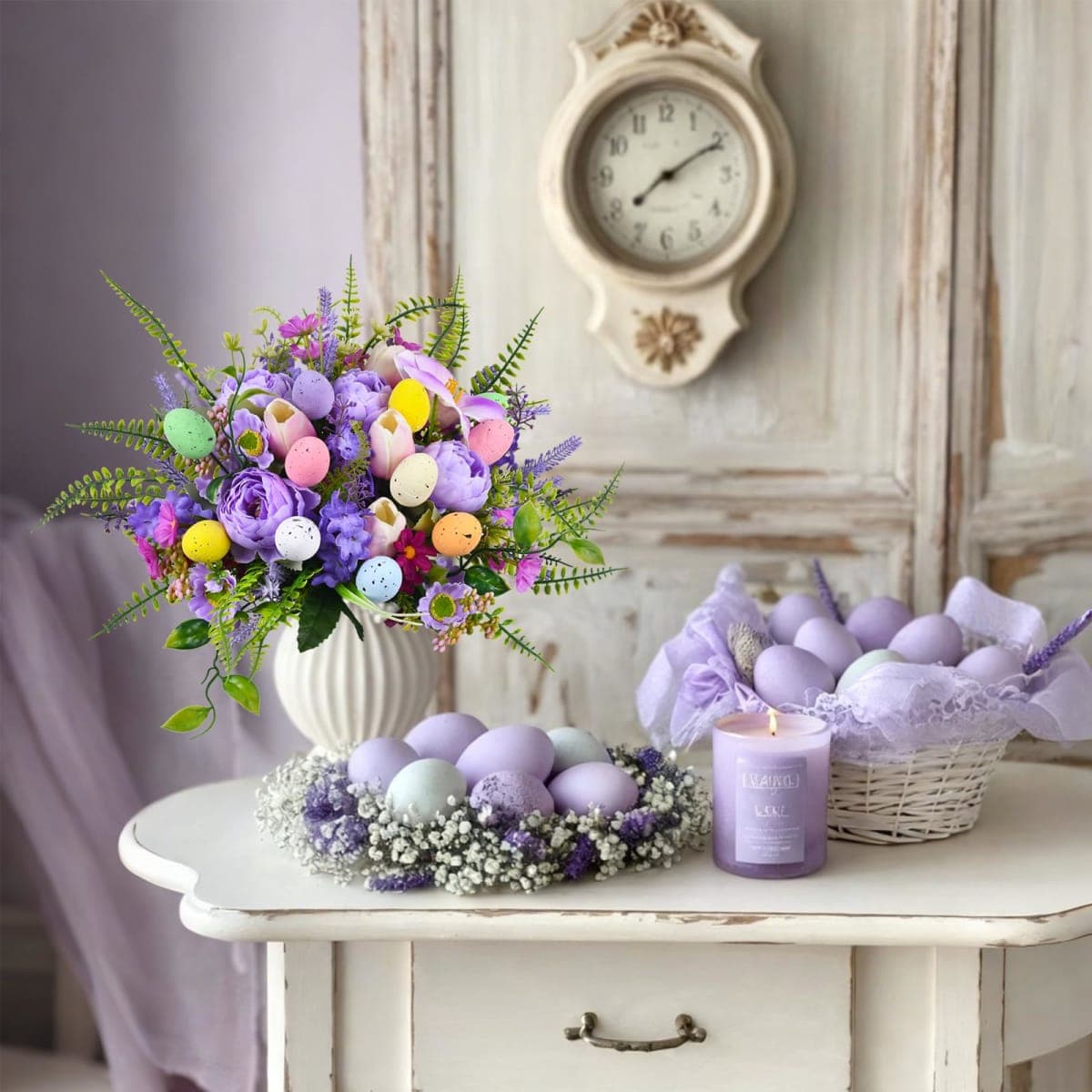 GYWJJ Spring Artificial Flowers Bouquet Easter Purple Fake Flower Silk Floral Arrangement for Home Kitchen Table Wedding Party Decorations thumbnail 4