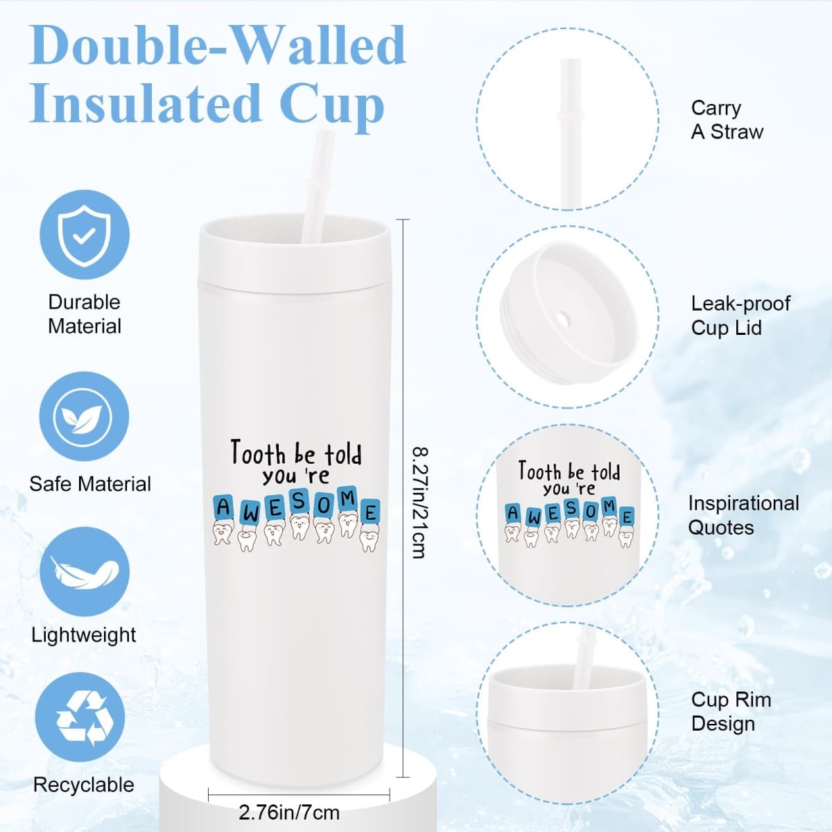 Dansydaisy 3 Pcs Dental Hygienist Gifts for Women Men Dental Assistant Gifts Inspirational Dentist Tote 16 oz Dentist Tumbler Teeth Stress Toy for Office Coworker Staff Employees Team(White) thumbnail 3