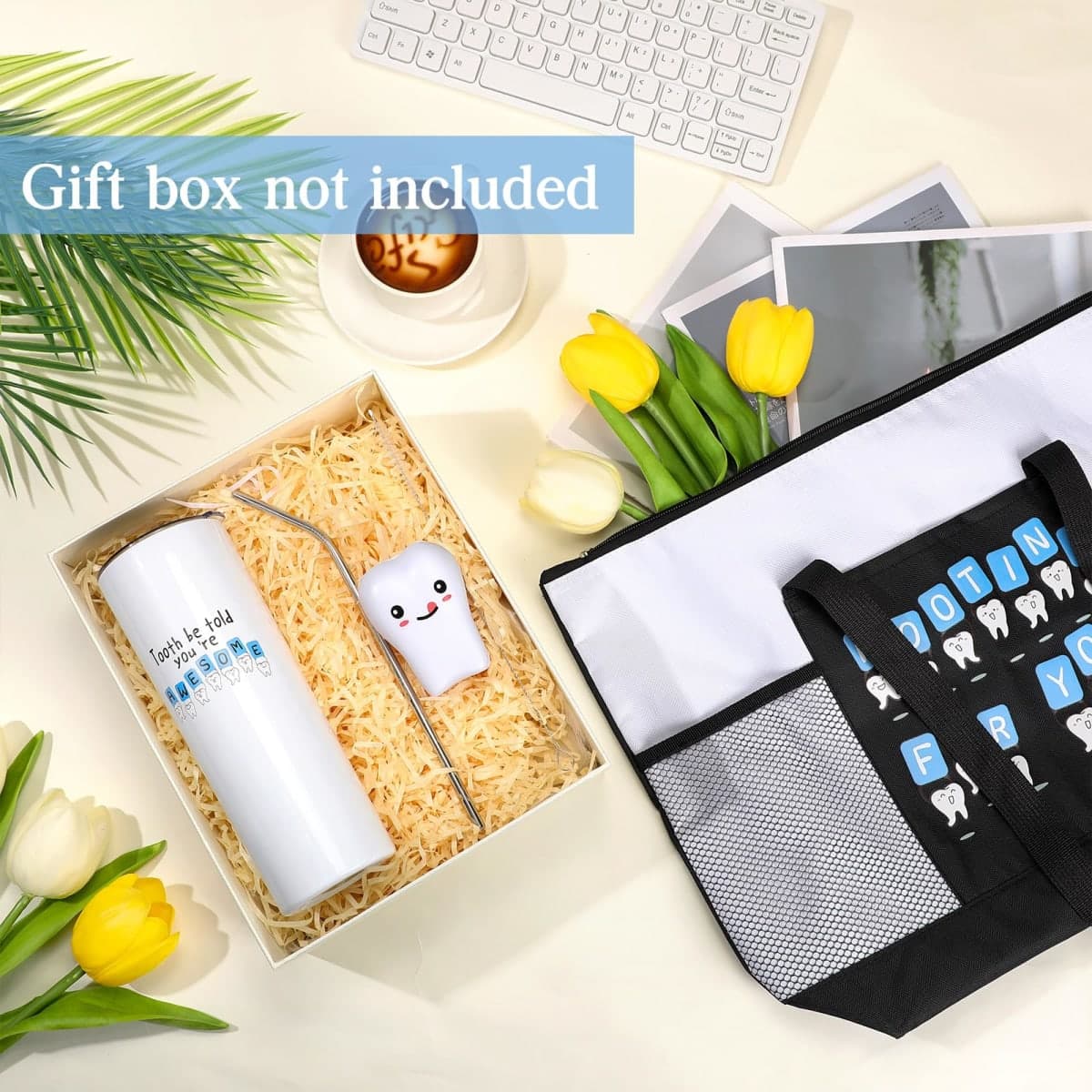 Dansydaisy 3 Pcs Dental Hygienist Gifts for Women Men Dental Assistant Gifts Inspirational Dentist Tote 16 oz Dentist Tumbler Teeth Stress Toy for Office Coworker Staff Employees Team(White) thumbnail 5