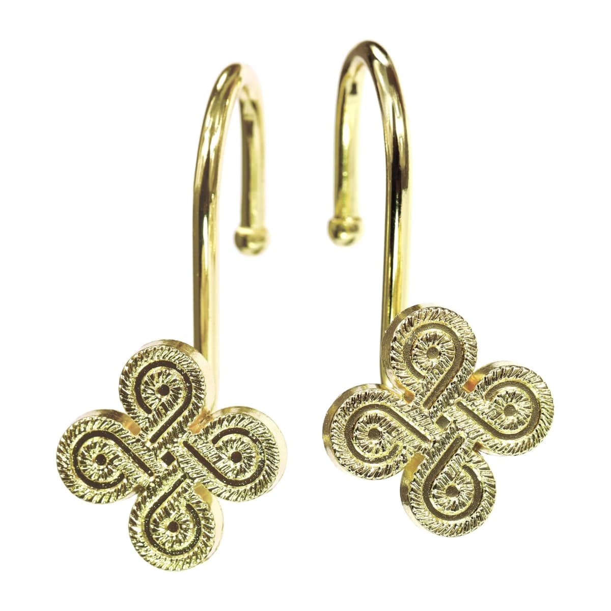 Gold Shower Curtain Hooks Rings: Rust Proof Metal Shower Hooks for Bathroom - Flower Clover Designed Decorative Curtain Rings Hangers for Shower Rod - Set of 12 thumbnail 2