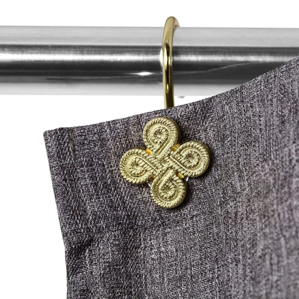 Gold Shower Curtain Hooks Rings: Rust Proof Metal Shower Hooks for Bathroom - Flower Clover Designed Decorative Curtain Rings Hangers for Shower Rod - Set of 12 thumbnail 3