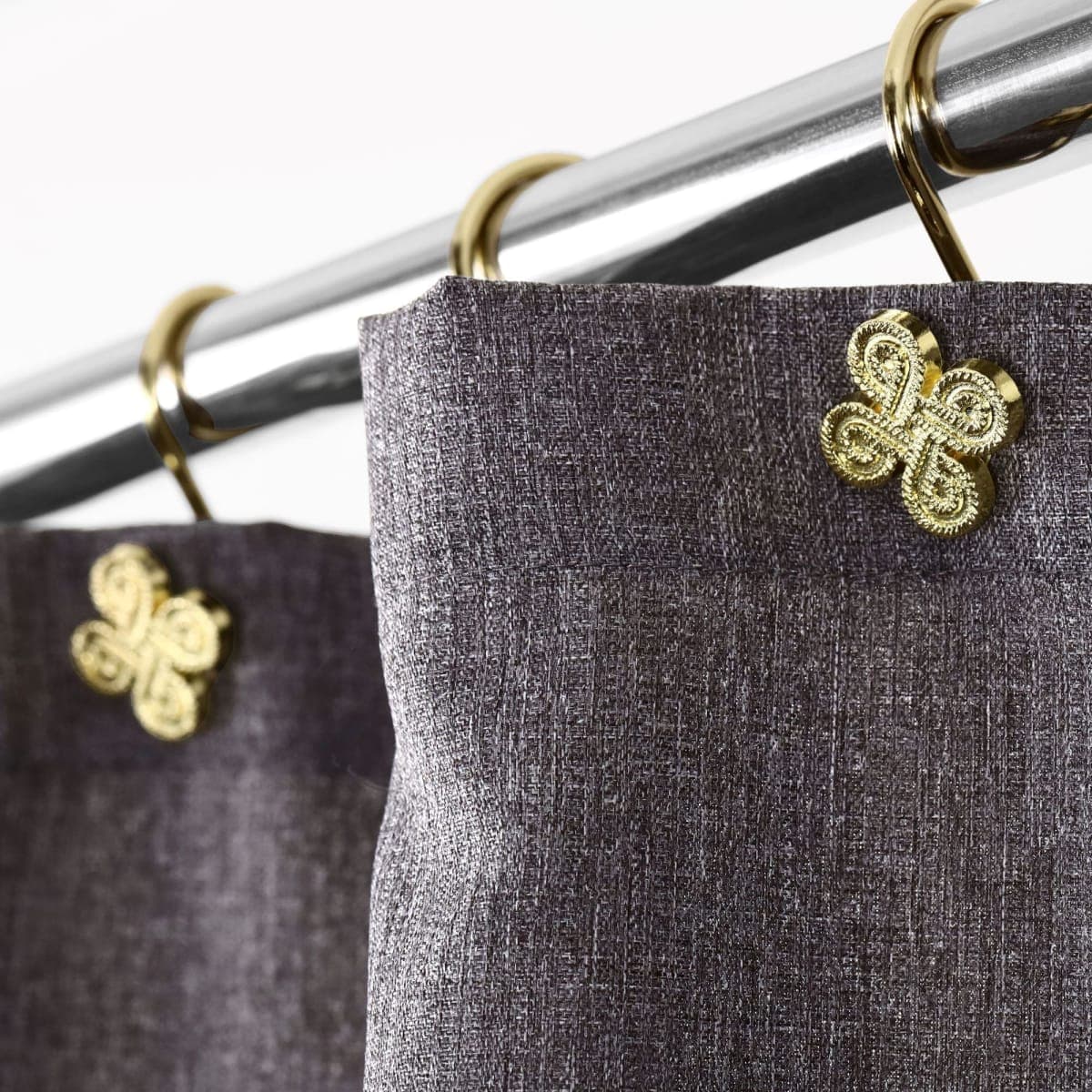 Gold Shower Curtain Hooks Rings: Rust Proof Metal Shower Hooks for Bathroom - Flower Clover Designed Decorative Curtain Rings Hangers for Shower Rod - Set of 12 thumbnail 4