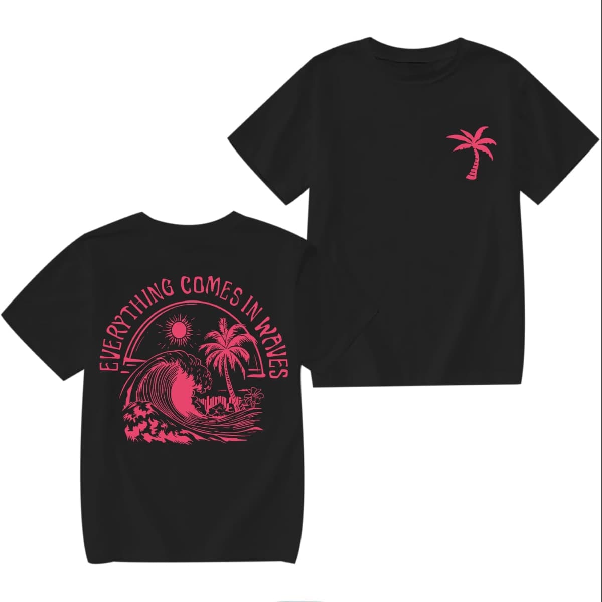 QISSYILY Girls Palm Tree Graphic Tees Beach Hawaiian Cotton T Shirts Tropical Ocean Vibes Outfits Cute Preppy Vacation Tops, Black, 9-10 Years — image 1