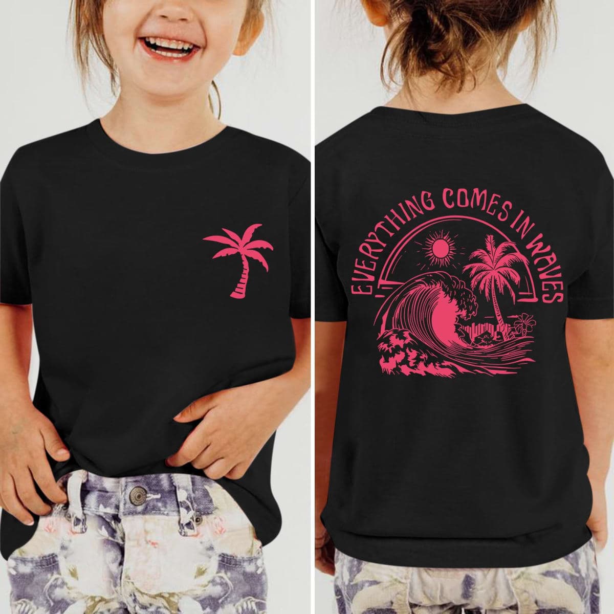QISSYILY Girls Palm Tree Graphic Tees Beach Hawaiian Cotton T Shirts Tropical Ocean Vibes Outfits Cute Preppy Vacation Tops, Black, 9-10 Years thumbnail 4