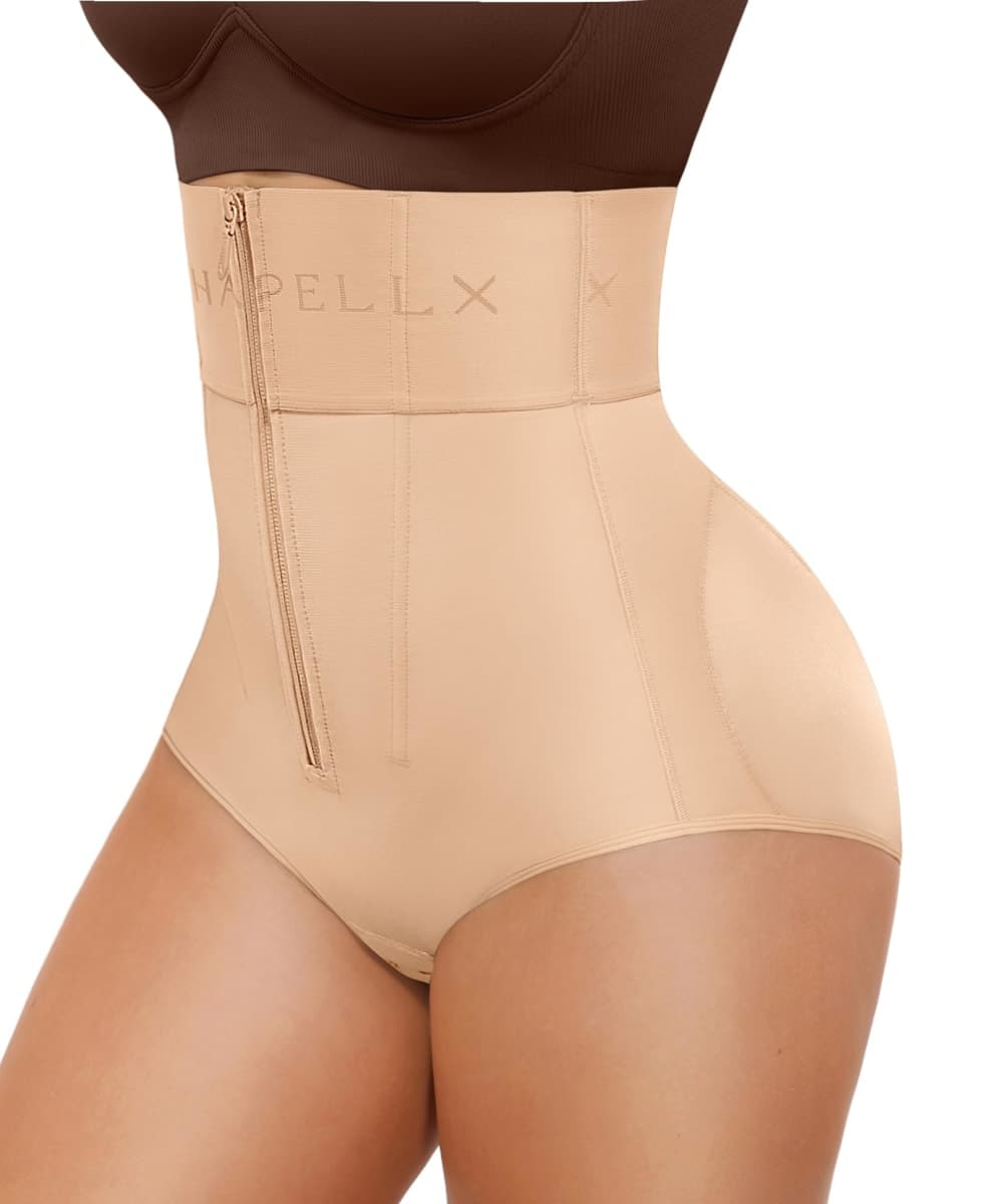 SHAPELLX Women's Tummy Control Shapewear Wide Band High Waist Body Shaper Waist Cinchers Panty With Zipper, A2-beige, XX-Large — image 1