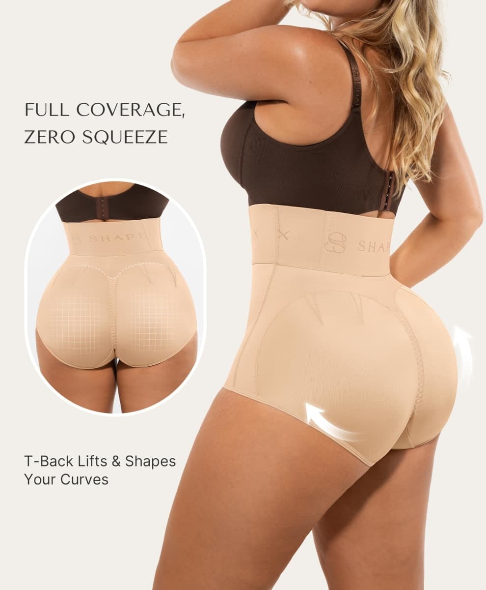SHAPELLX Women's Tummy Control Shapewear Wide Band High Waist Body Shaper Waist Cinchers Panty With Zipper, A2-beige, XX-Large thumbnail 3