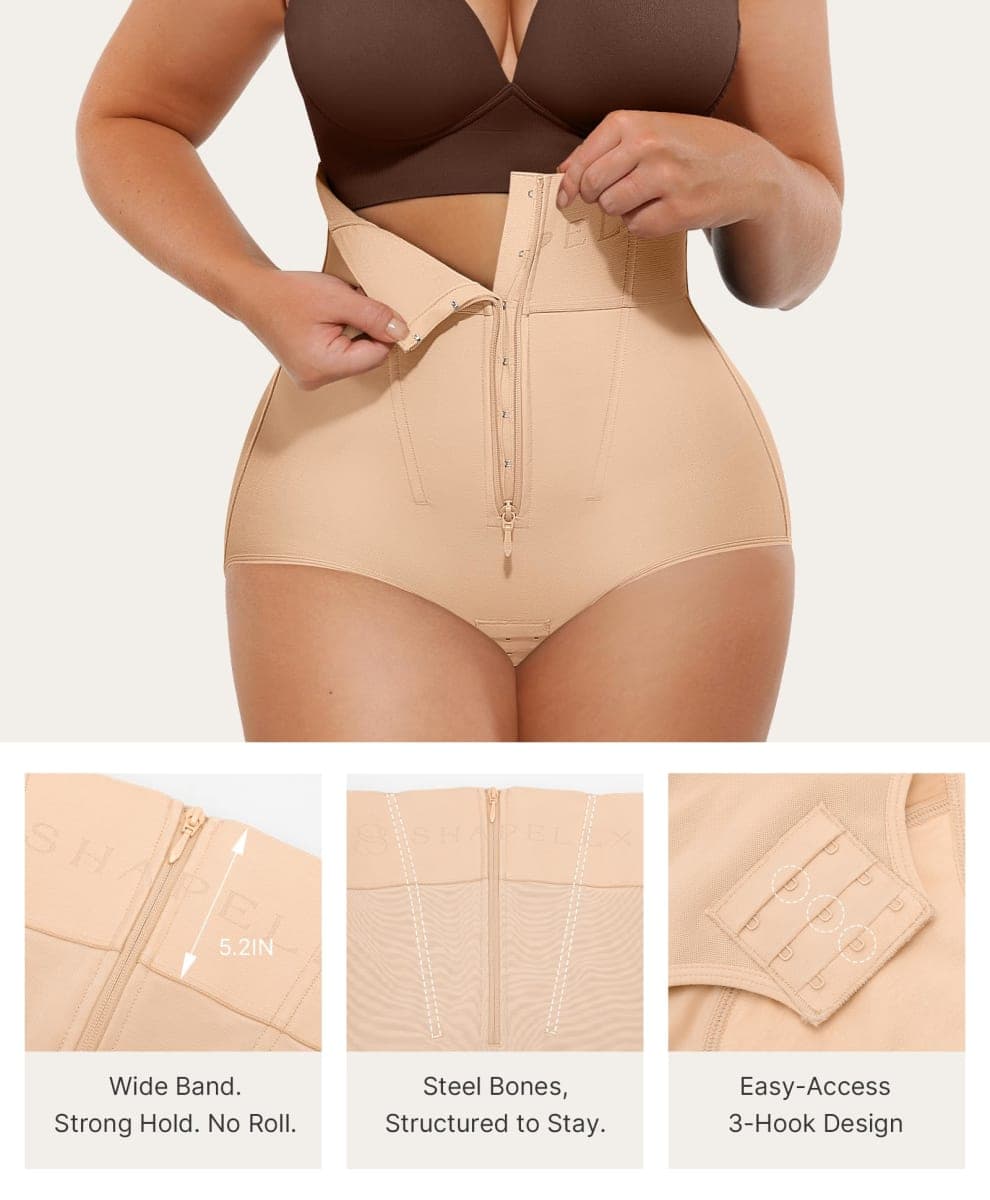 SHAPELLX Women's Tummy Control Shapewear Wide Band High Waist Body Shaper Waist Cinchers Panty With Zipper, A2-beige, XX-Large thumbnail 4