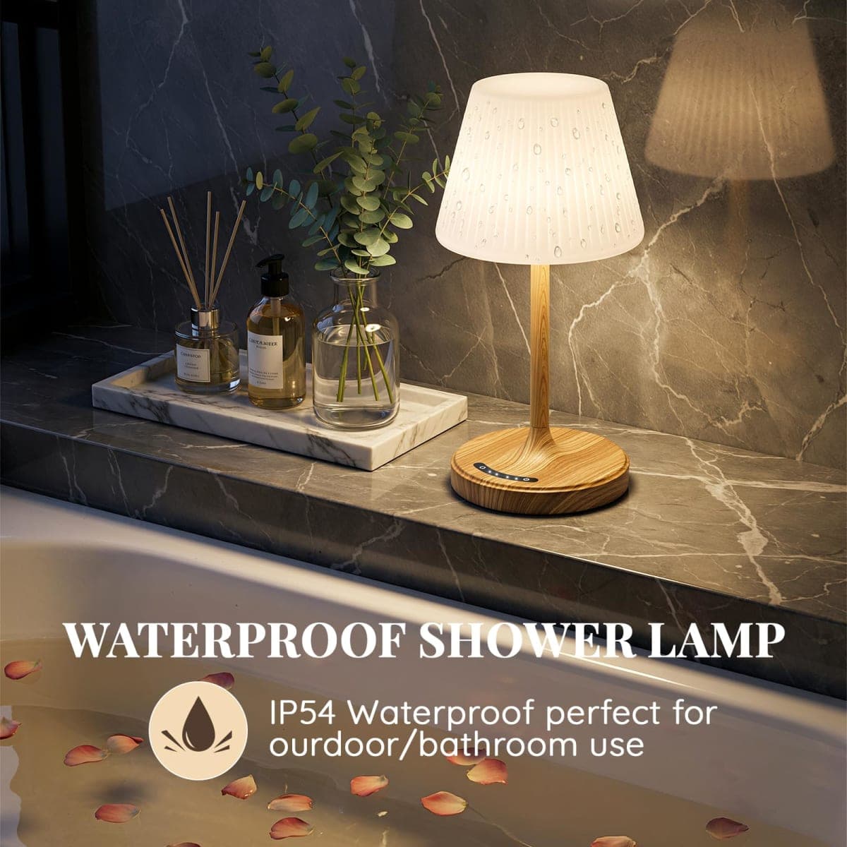 Cordless Table Lamp, Waterproof Shower Lamp, 4000mAh Rechargeable Table Lamps, 3-Color Dimmable Light, Battery Operated Lamp Desk Night Lamp for Bathroom Bedroom Patio Camping Restaurant (Wood Grain) thumbnail 2