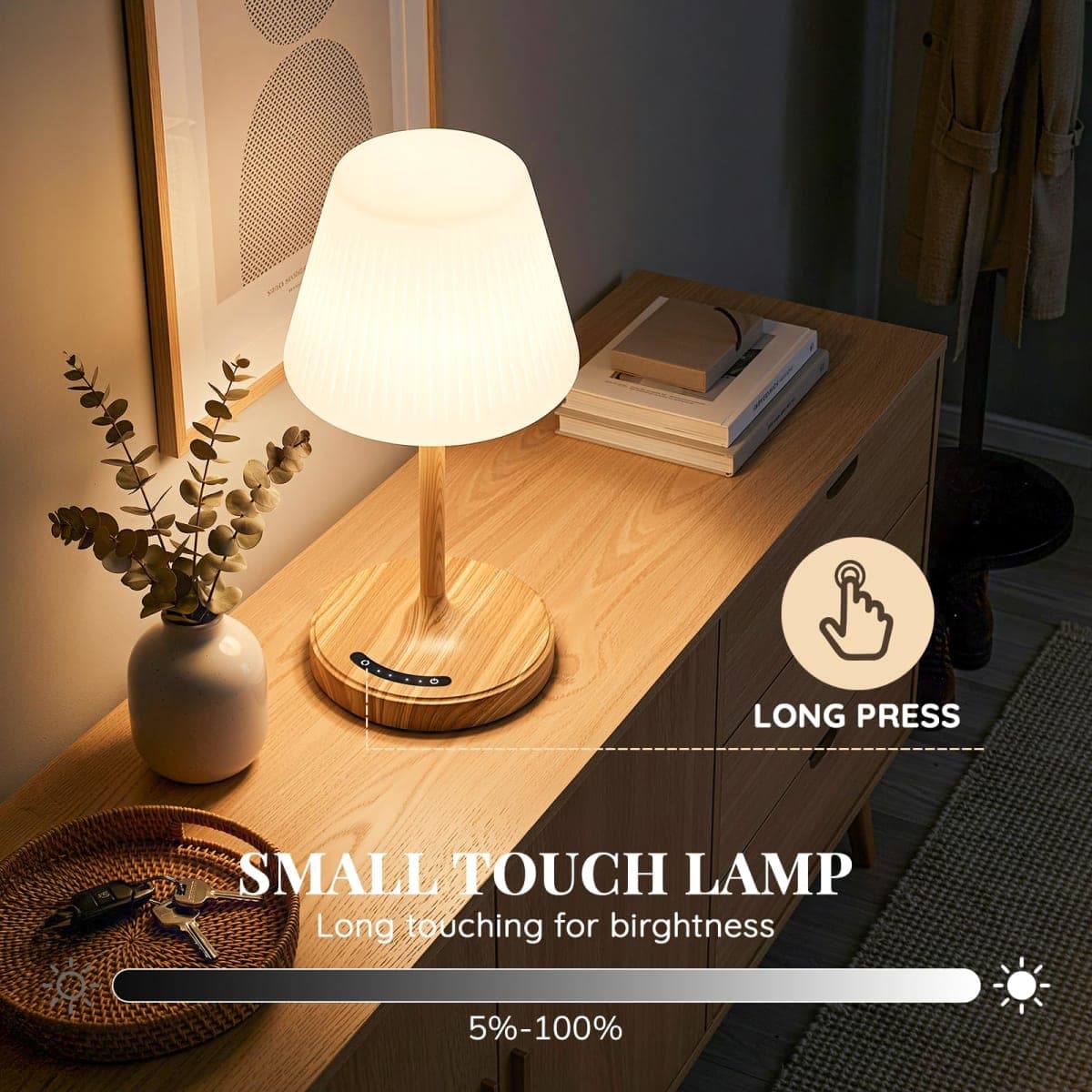 Cordless Table Lamp, Waterproof Shower Lamp, 4000mAh Rechargeable Table Lamps, 3-Color Dimmable Light, Battery Operated Lamp Desk Night Lamp for Bathroom Bedroom Patio Camping Restaurant (Wood Grain) thumbnail 4