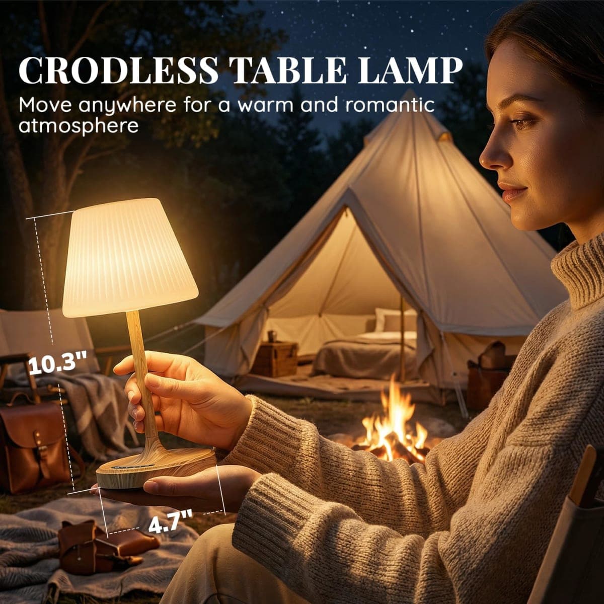 Cordless Table Lamp, Waterproof Shower Lamp, 4000mAh Rechargeable Table Lamps, 3-Color Dimmable Light, Battery Operated Lamp Desk Night Lamp for Bathroom Bedroom Patio Camping Restaurant (Wood Grain) thumbnail 5