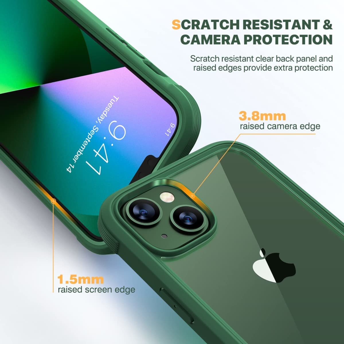Diaclara Designed for iPhone 13 Case, Full Body Rugged TPU Bumper Case with Built-in Screen Protector, Extra Screen & Camera Protection, Wireless Charging Compatible, Green thumbnail 3