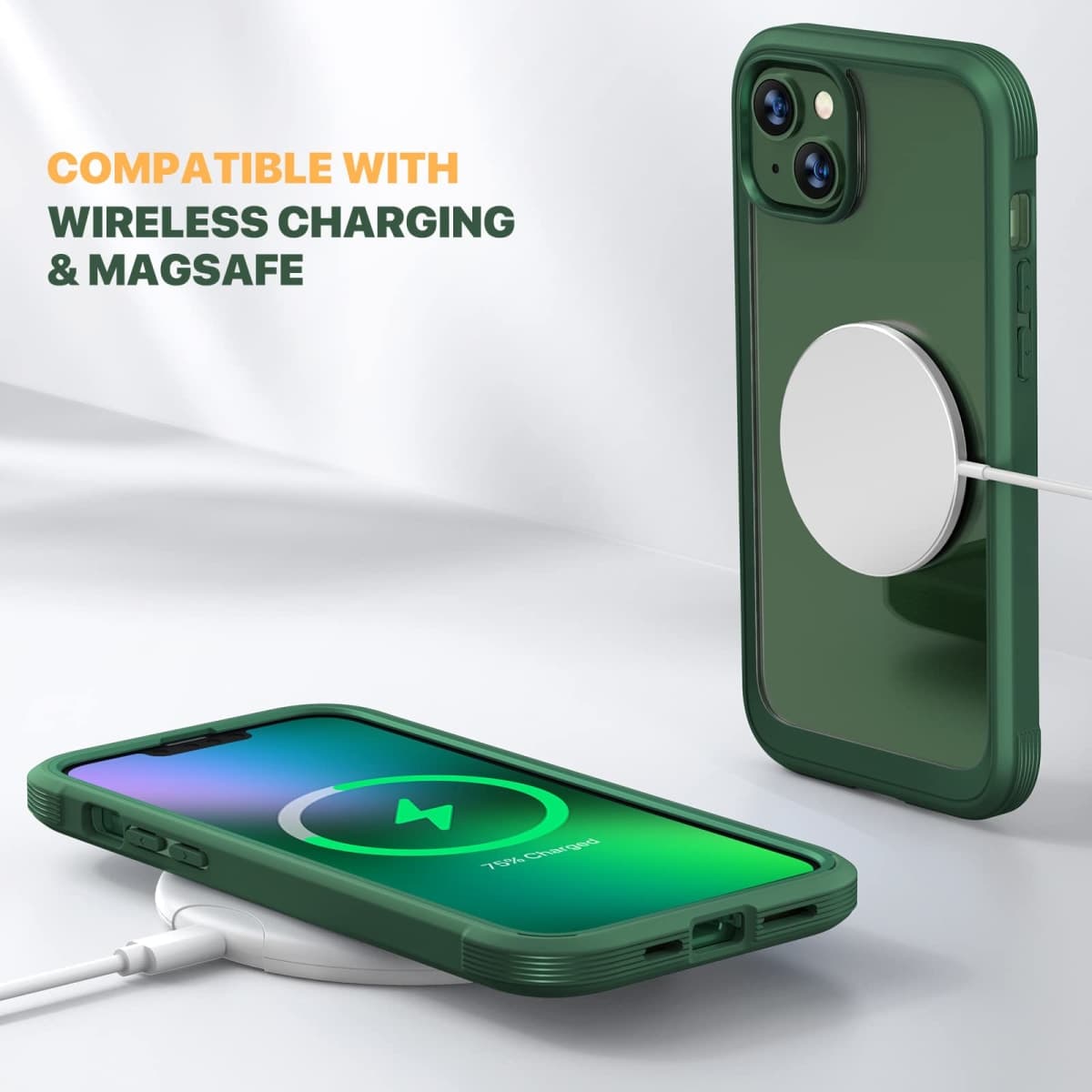 Diaclara Designed for iPhone 13 Case, Full Body Rugged TPU Bumper Case with Built-in Screen Protector, Extra Screen & Camera Protection, Wireless Charging Compatible, Green thumbnail 5