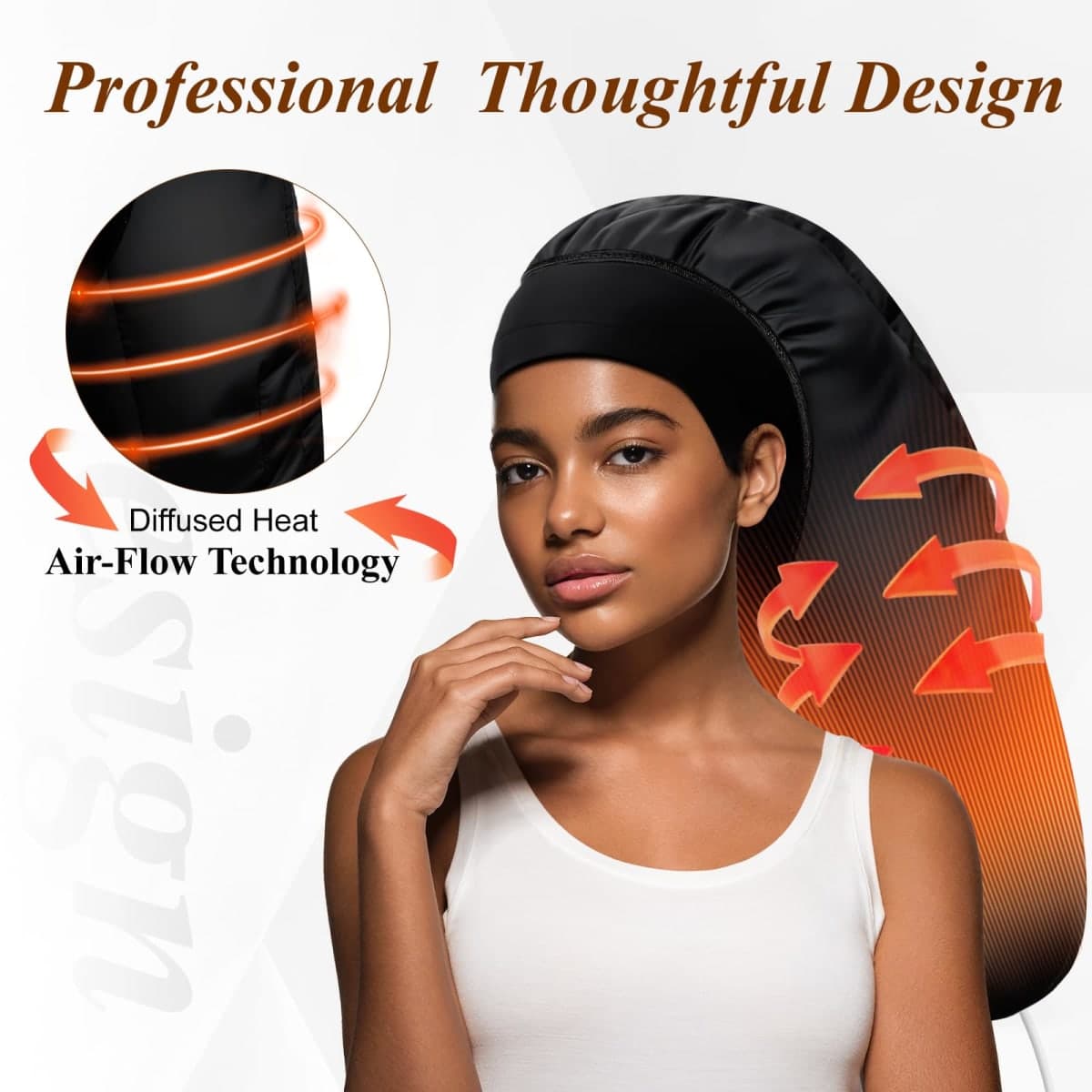 Heated Cap for Deep Conditioning: Upgraded Extra Large 10-Level Fast Heating 3 Time Settings Hair Steamer Cap for Natural Black Hair Portable Thermal Steam Cap for Home Hair Treatment - Deep Black thumbnail 2
