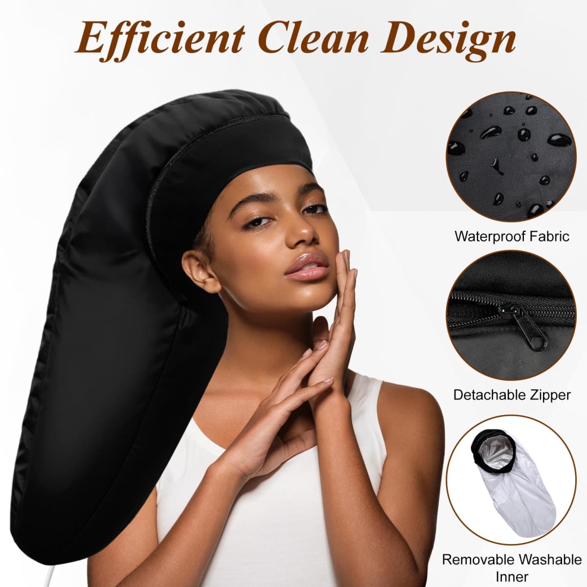 Heated Cap for Deep Conditioning: Upgraded Extra Large 10-Level Fast Heating 3 Time Settings Hair Steamer Cap for Natural Black Hair Portable Thermal Steam Cap for Home Hair Treatment - Deep Black thumbnail 3