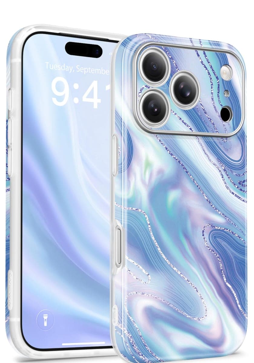 GVIEWIN for iPhone 17 Pro Case Compatible with MagSafe, with Screen Protector [Full Camera Protection] Military-Grade Shockproof Slim Magnetic Marble Phone Case for 17 Pro 6.3", Aurora/Azure Blue — image 1
