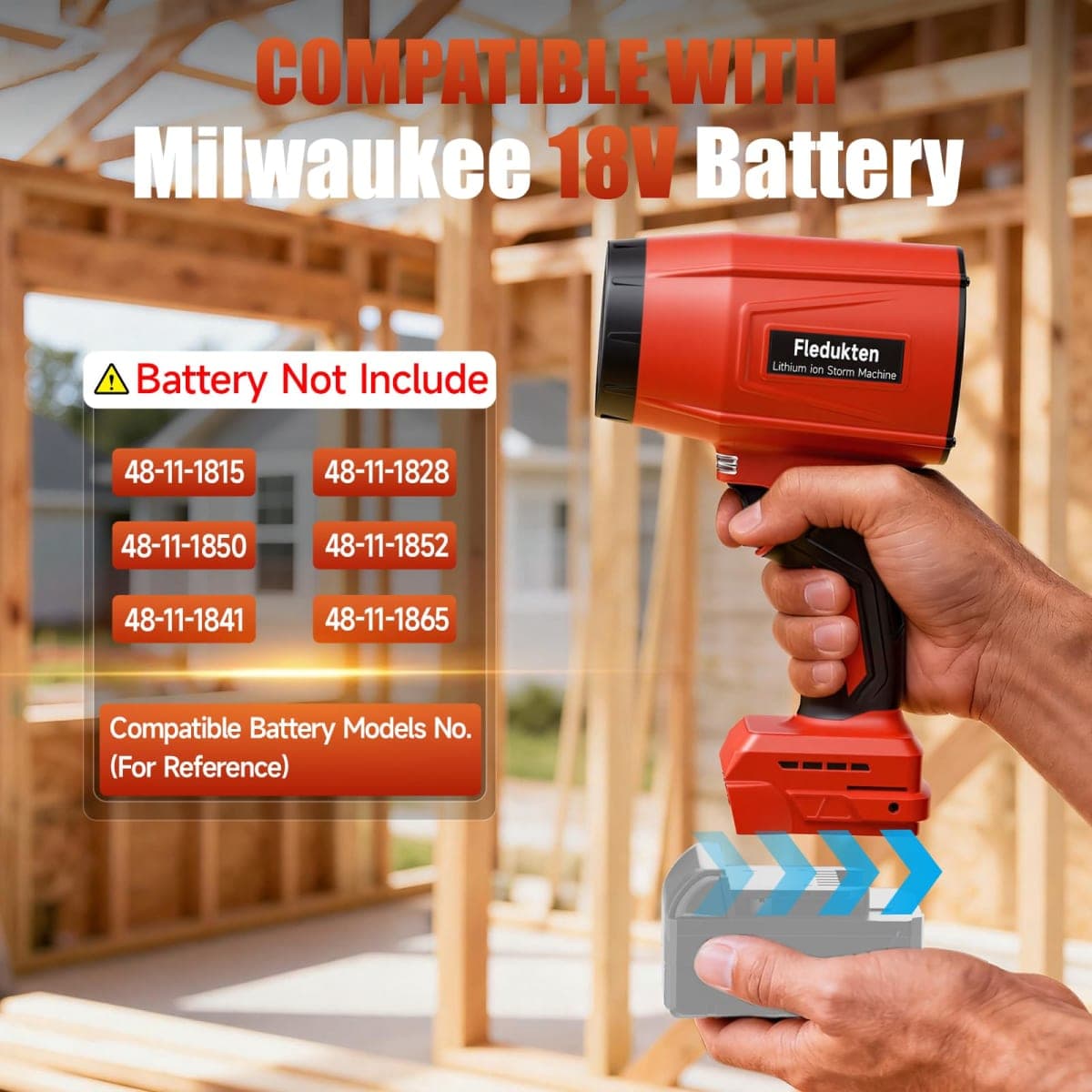 Cordless Leaf Blower Compatible with Milwaukee 18V Battery (Tool Only), 800,000 RPM Brushless Turbo Jet Blower up to 60m/s Airflow, Lightweight 1.5 lbs Handheld Dust Blower for Patio, Lawn & Garage thumbnail 2