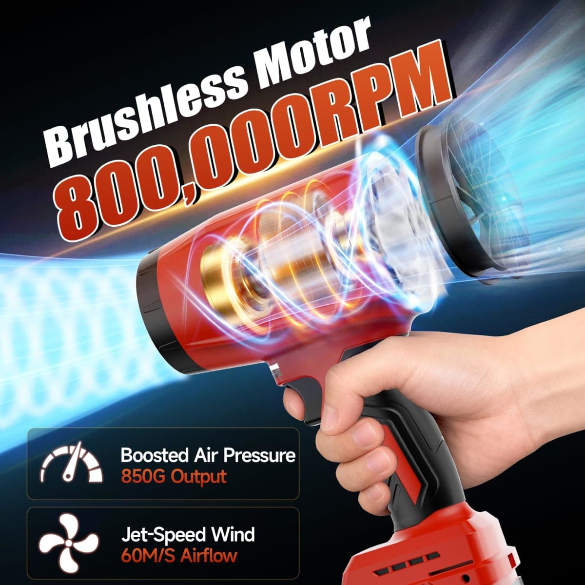 Cordless Leaf Blower Compatible with Milwaukee 18V Battery (Tool Only), 800,000 RPM Brushless Turbo Jet Blower up to 60m/s Airflow, Lightweight 1.5 lbs Handheld Dust Blower for Patio, Lawn & Garage thumbnail 3