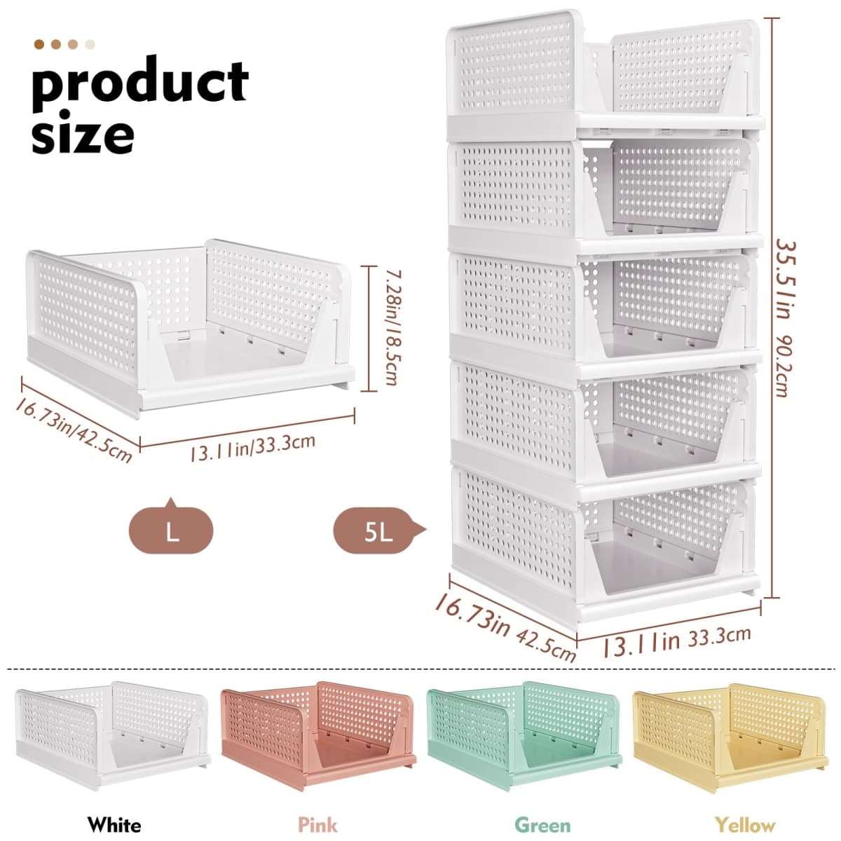 SNSLXH 5 Pack White Stackable Closet Organizer Box, Multifunctional & Foldable Storage Basket for Bathroom, Kitchen, Laundry Room, Wardrobe, Space-Saving Clothes Storage Drawer Organizer thumbnail 3