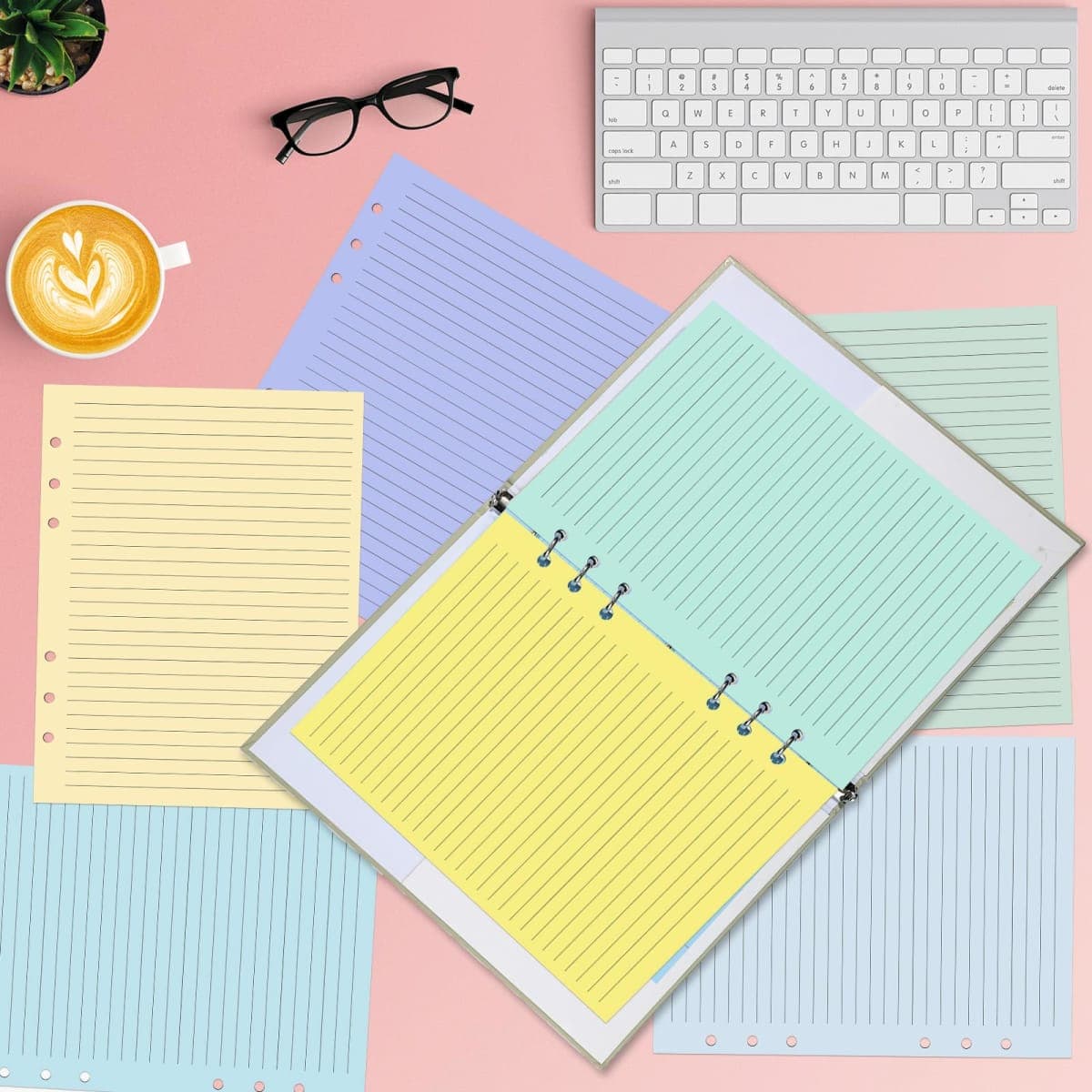 100 Sheets 6-Hole Lined Refills Paper 5.8" x 8.5" Loose Leaf Papers 10 Colorful Line Paper for mini 6 Ring Binders Junior Size Notebooks for Office School Business Home thumbnail 5