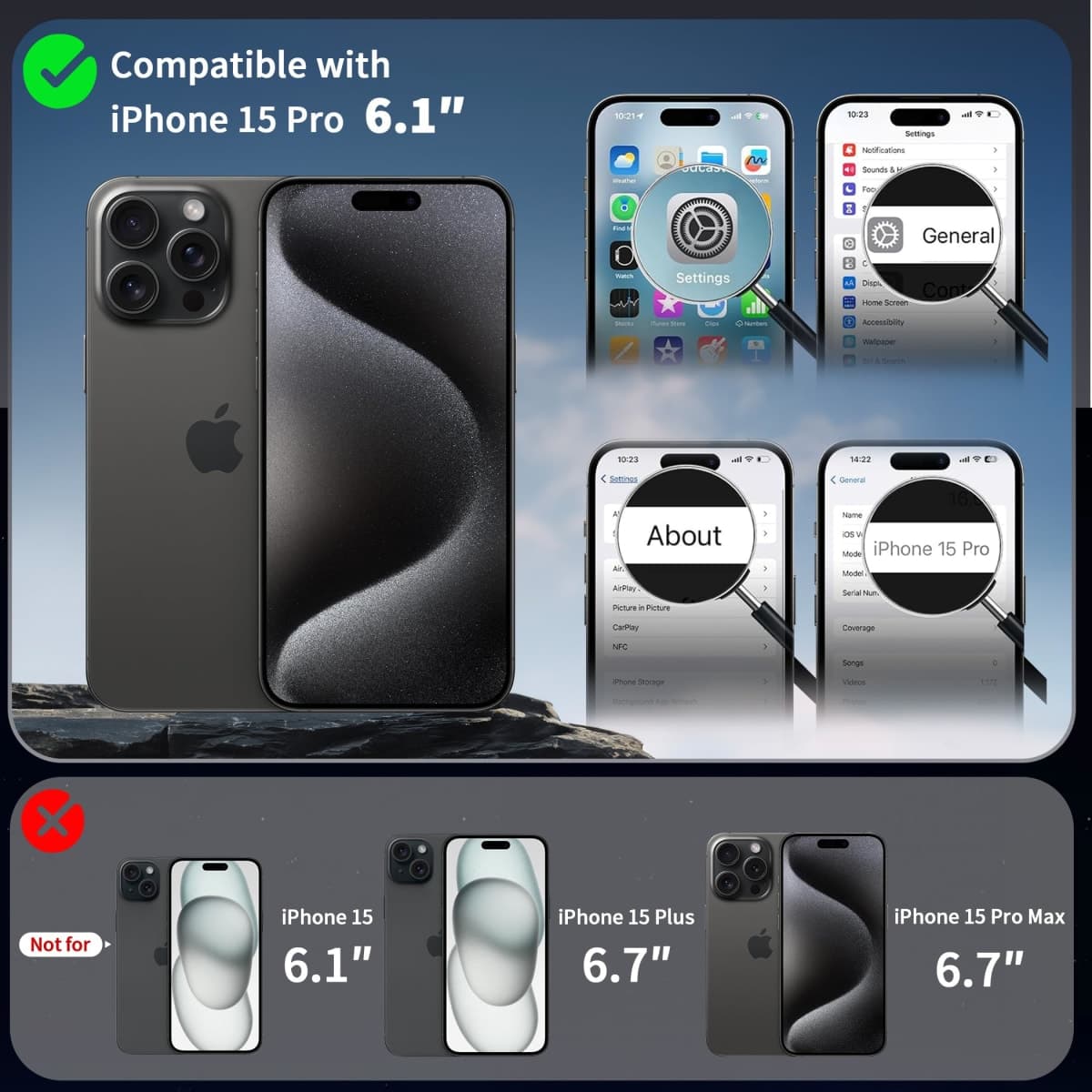 CACOE for iPhone 15 Pro case with Magnetic 360 Degrees Rotatable Ring Phone Stand, Compatible with Car Phone Mount thumbnail 2