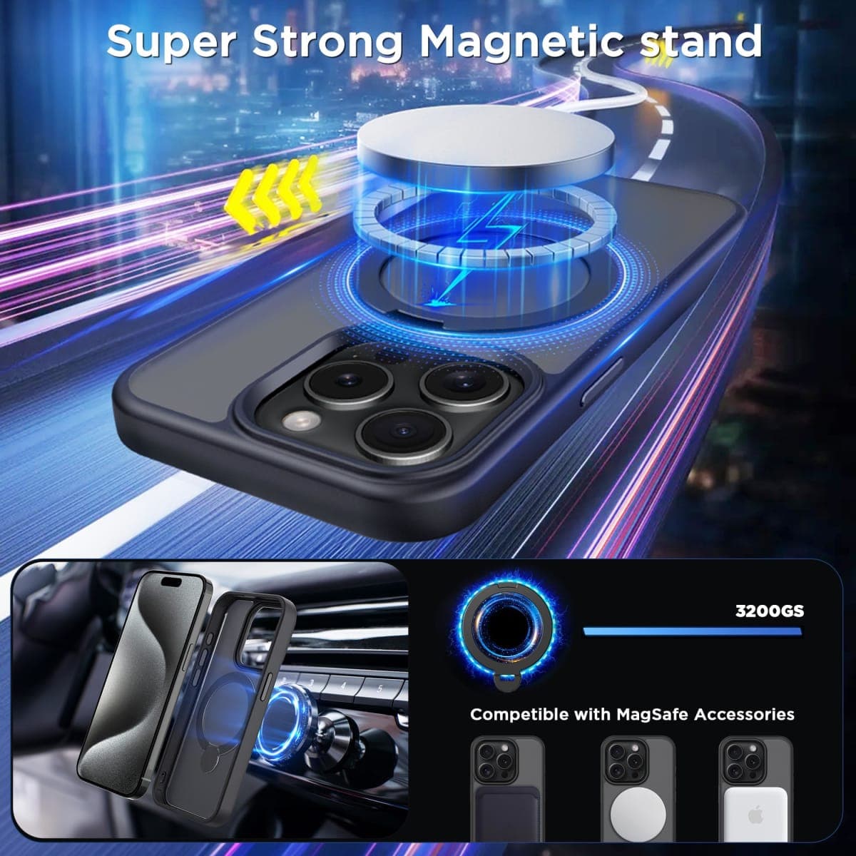 CACOE for iPhone 15 Pro case with Magnetic 360 Degrees Rotatable Ring Phone Stand, Compatible with Car Phone Mount thumbnail 3