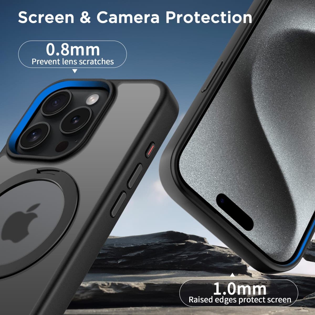 CACOE for iPhone 15 Pro case with Magnetic 360 Degrees Rotatable Ring Phone Stand, Compatible with Car Phone Mount thumbnail 5
