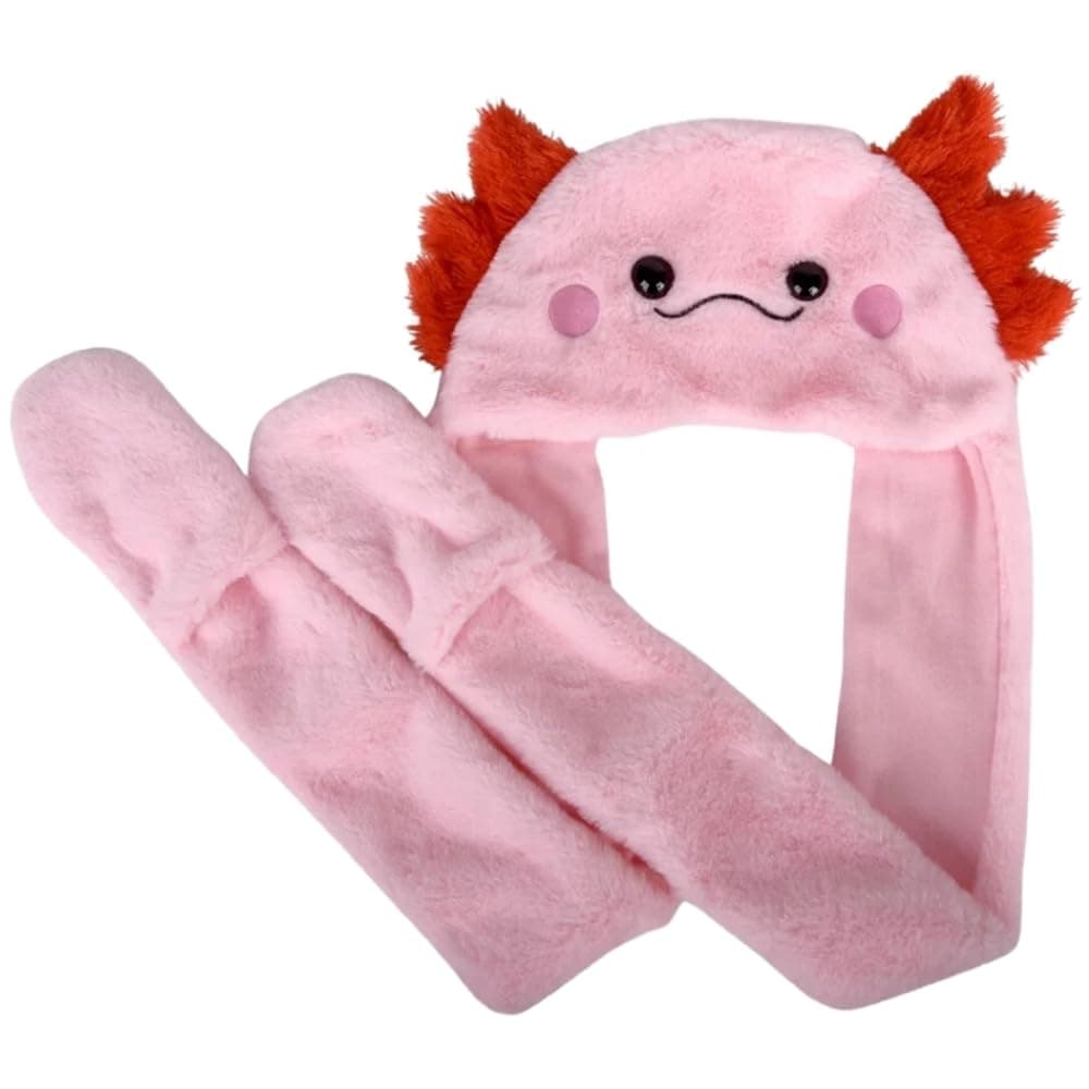 Rhode Island Novelty Axolotl Plush Hoodie Scarf Hat 3.5"-Pink thumbnail 3