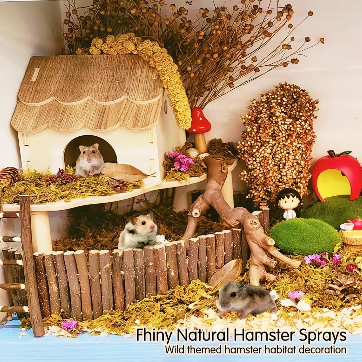 Fhiny Natural Hamster Bedding, Edible Hamster Sprays Flowers & Herbs Gerbil Habitat Enclosure Decor Grain Treats Cage Accessories for Dwarf Syrian Hamster Gerbil Mice Lemming Degus thumbnail 3