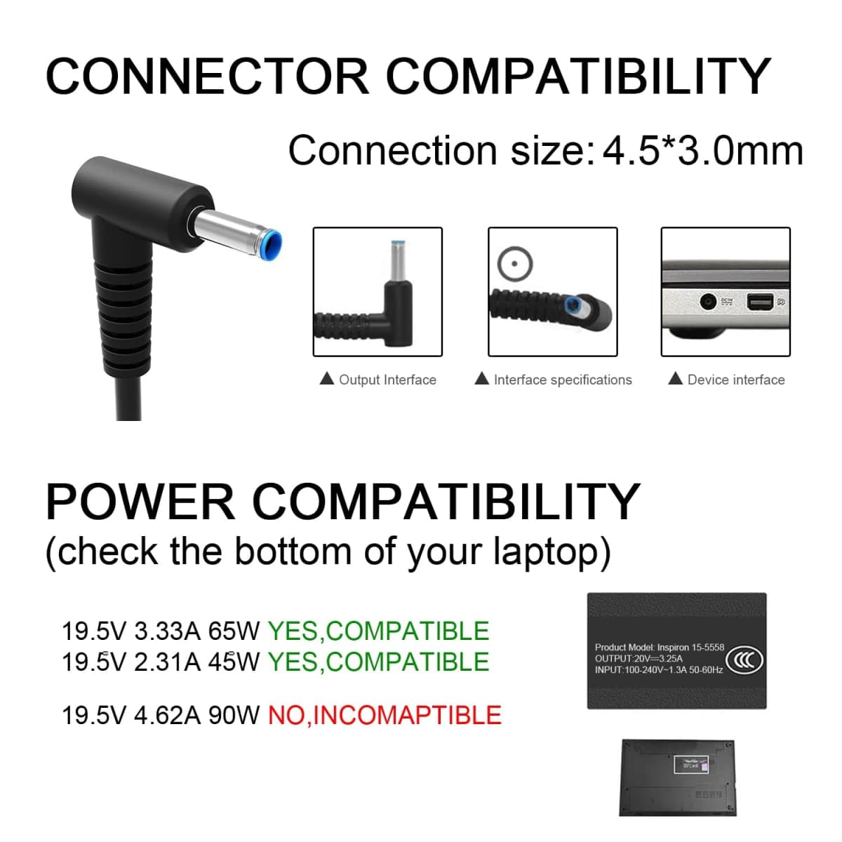 Charger Compatible with HP Laptop Computer 65W 45W Smart Blue Tip thumbnail 2