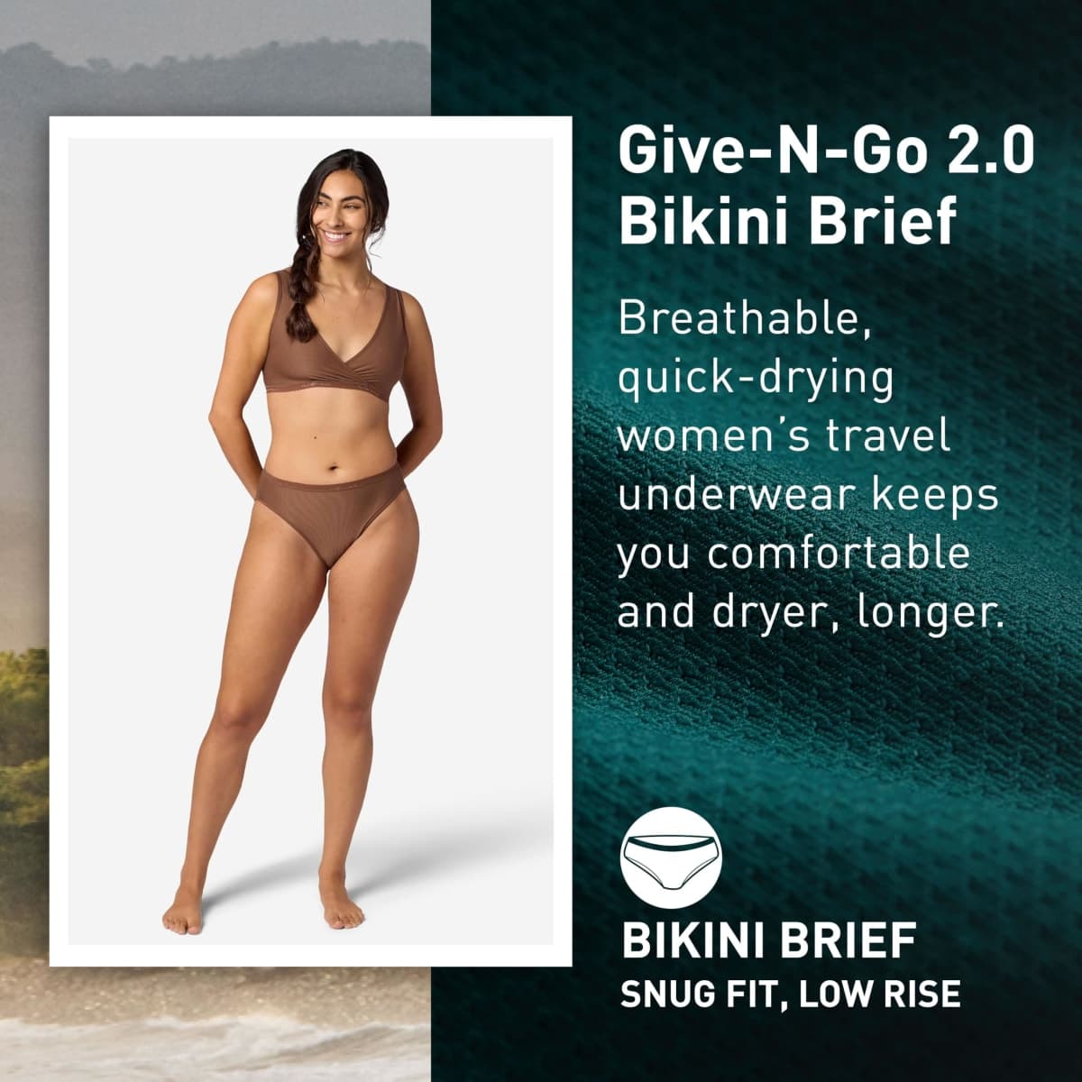 ExOfficio Women's Give-N-Go 2.0 Bikini Cut Brief - Breathable Durable Easy Care Travel Underwear, Cacao, Large thumbnail 3
