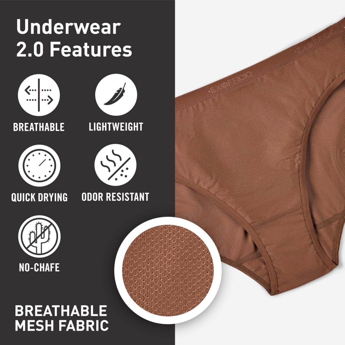 ExOfficio Women's Give-N-Go 2.0 Bikini Cut Brief - Breathable Durable Easy Care Travel Underwear, Cacao, Large thumbnail 4