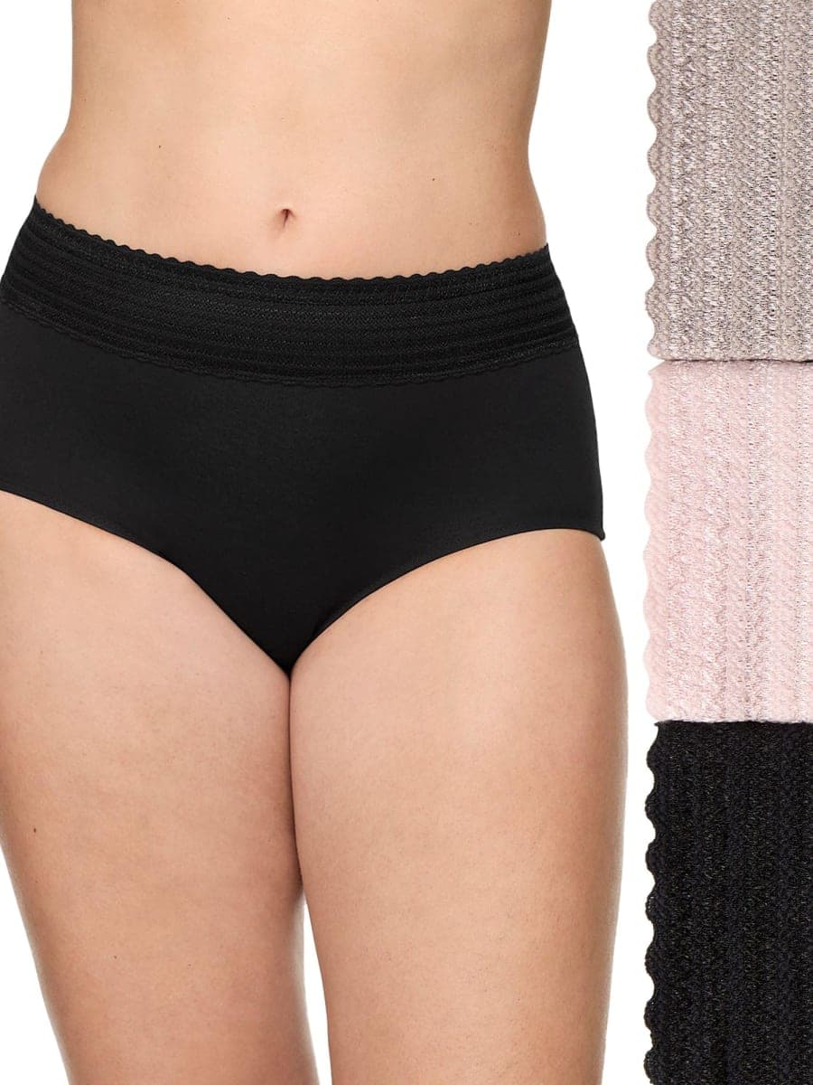 Warner's Women's No Pinching No Problems Dig-Free Cotton Blend High-Waist 3-Pack Brief Rs2093p, Blush/Mink/Black, X-Large — image 1